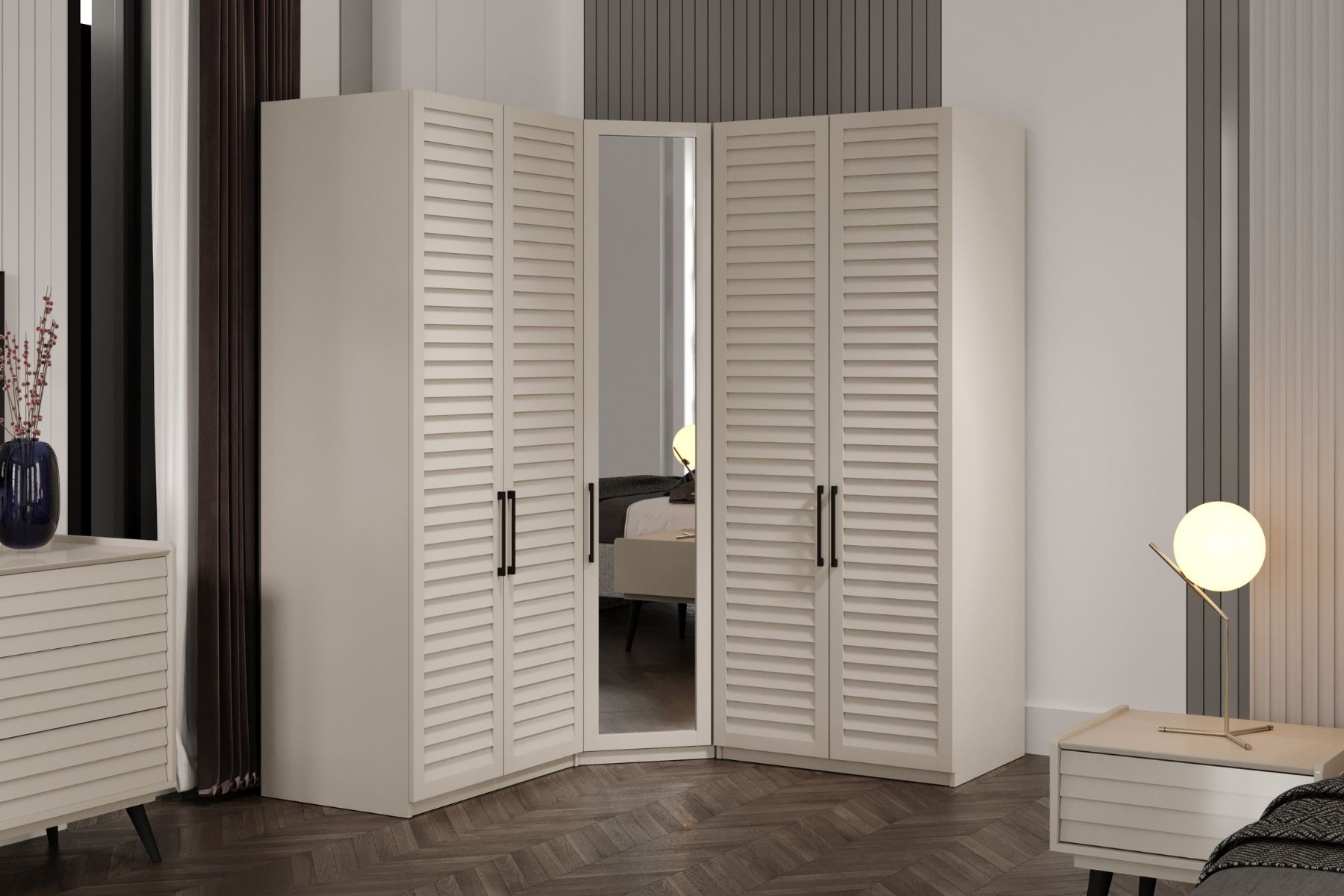 Rent Beige 5 Kapılı Köşe Gardırop