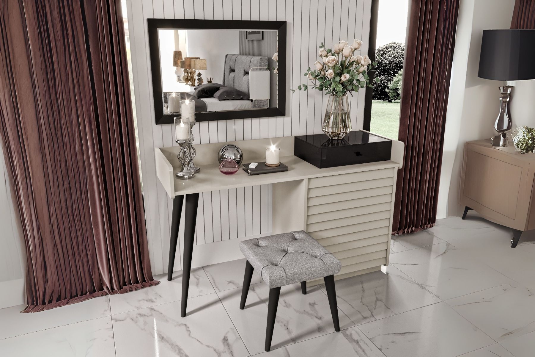 Rent Beige Puflu Şifonyer Rent Beige Puflu Şifonyer