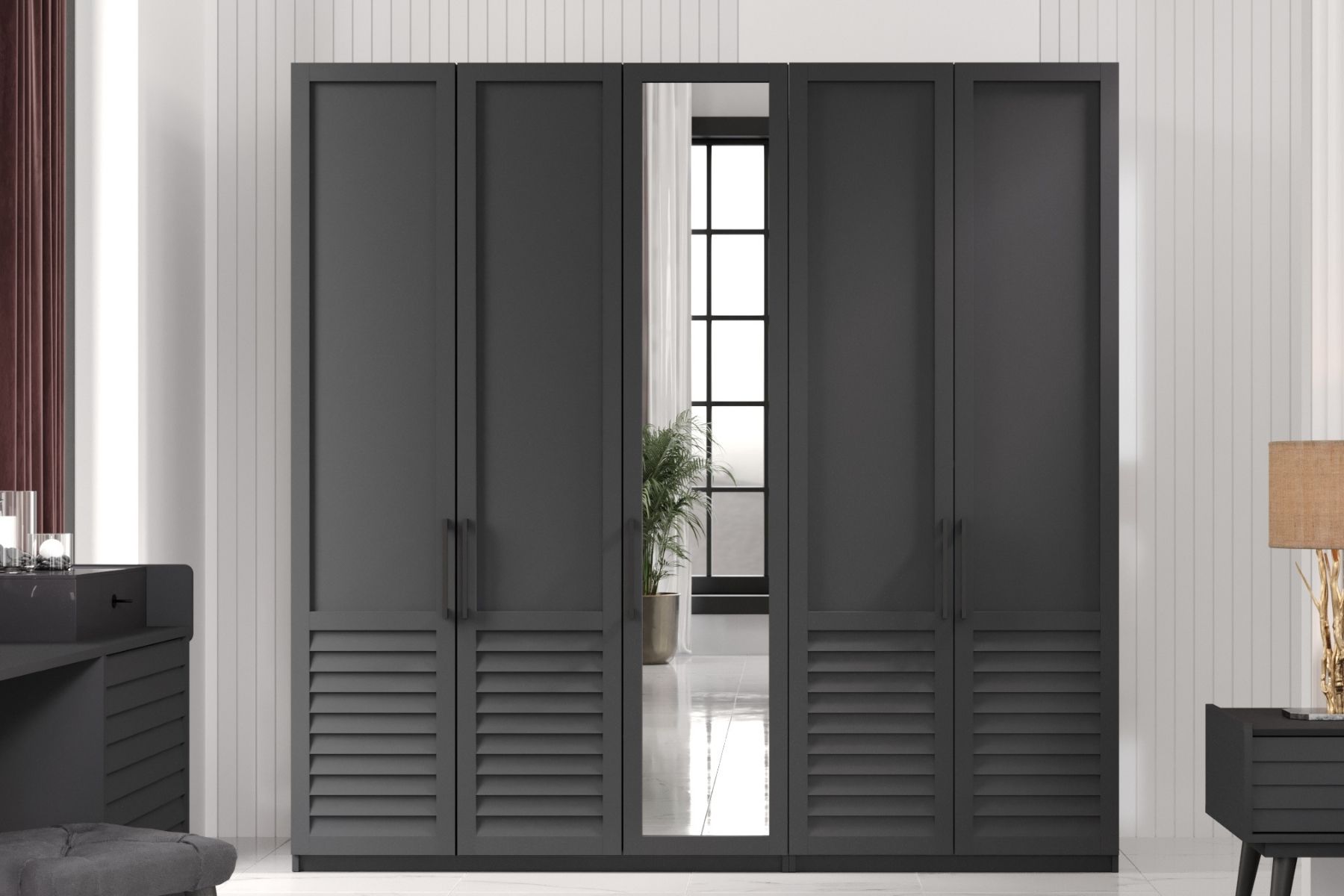 Rent Grey 5 Kapılı Gardırop Rent Grey 5 Kapılı Gardırop