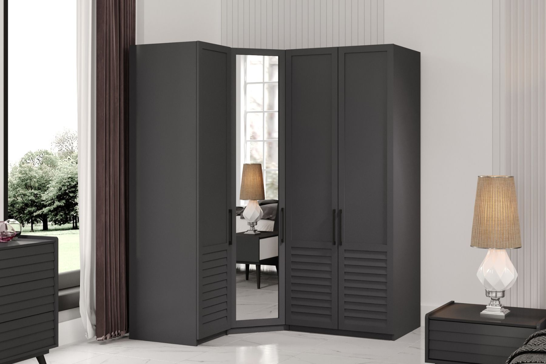 Rent Grey 4 Kapılı Köşe Gardırop Rent Grey 4 Kapılı Köşe Gardırop