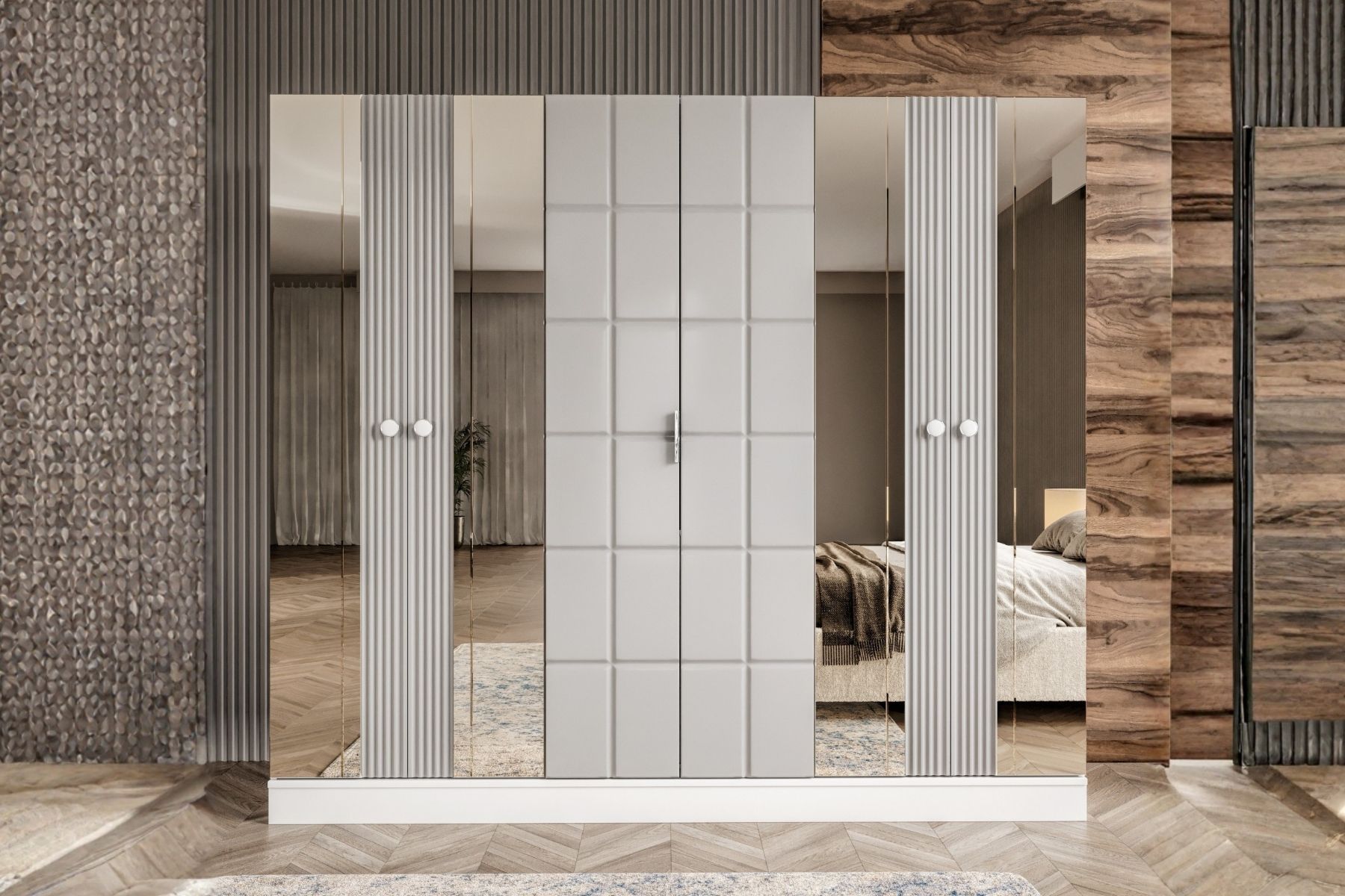 Adra Grey 6 Kapılı Gardırop