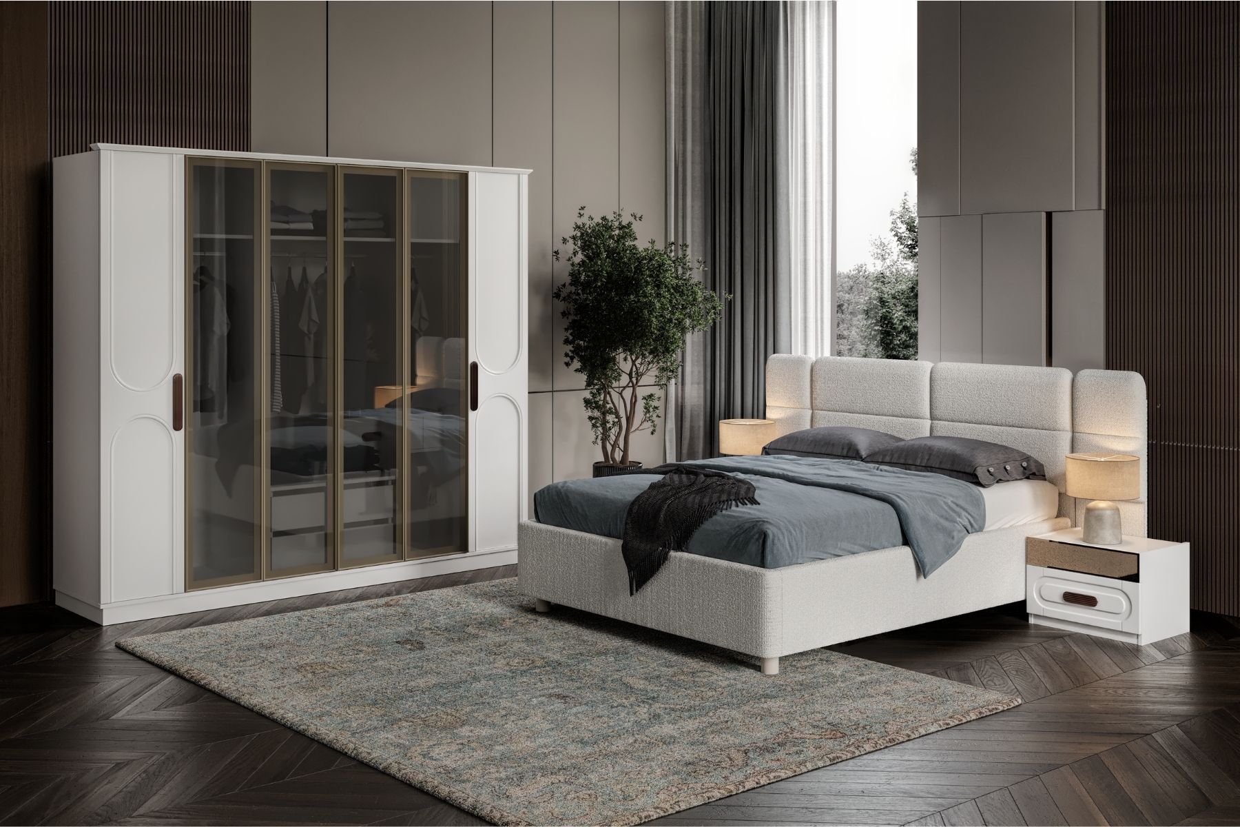 Rias White Reflekte Camlı Yatak Odası Takımı Rias White Reflekte Camlı Yatak Odası Takımı