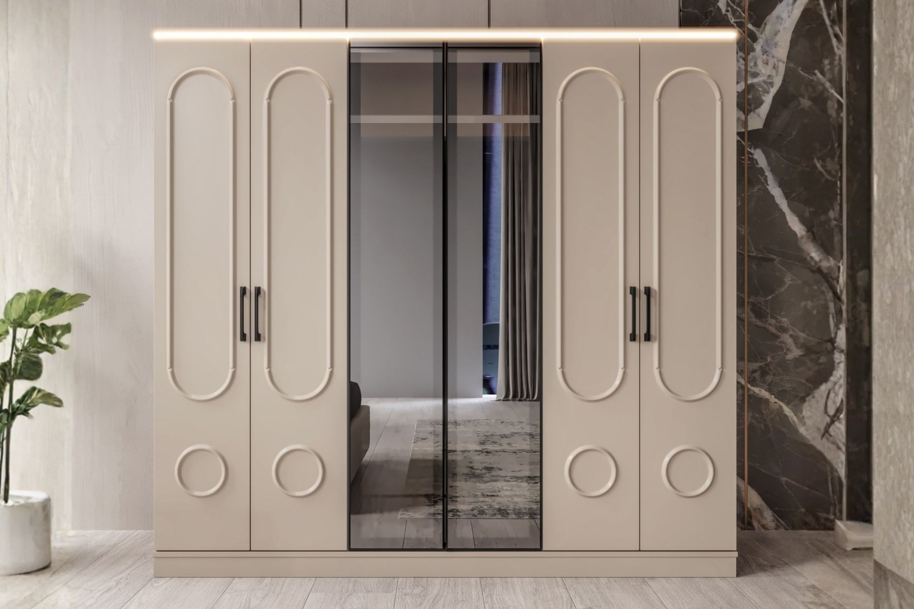 Sone Beige 6 Kapılı Gardırop