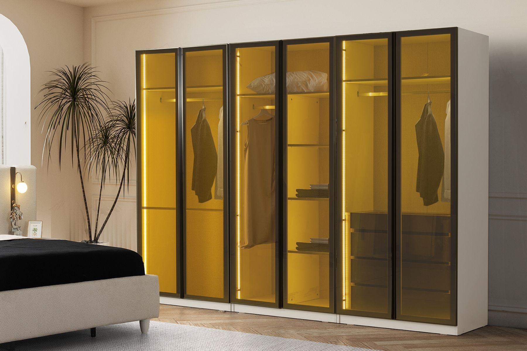 Luvre 6 Kapılı Reflekte Camlı Gardırop 