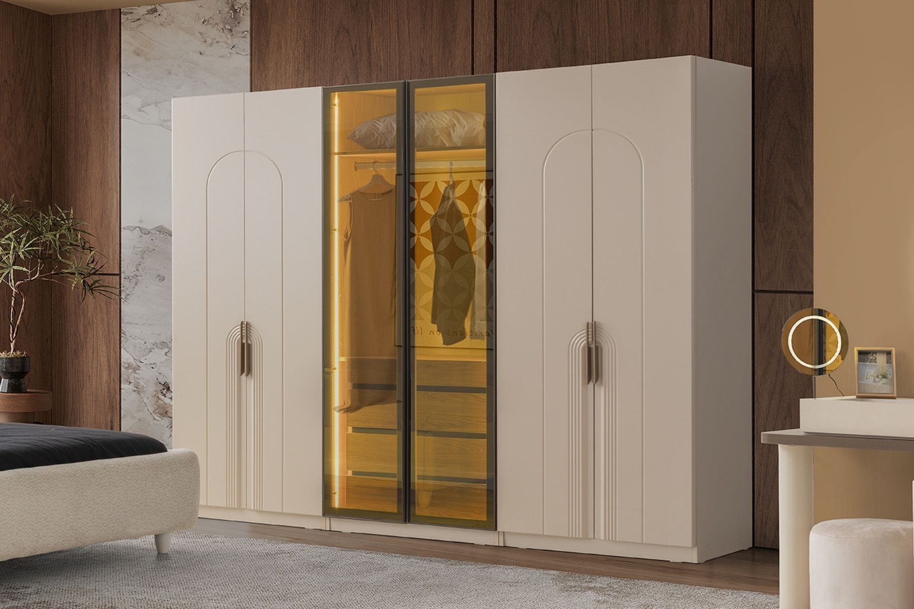 Falun 6 Kapılı Reflekte Camlı Gardırop 