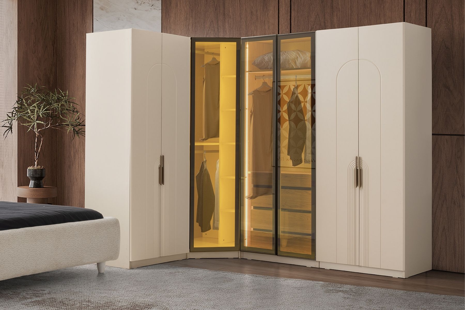 Falun Reflekte Camlı Köşe Gardırop 