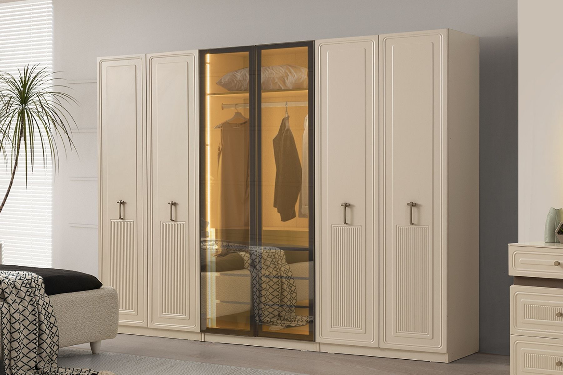 Teresa 6 Kapılı Reflekte Camlı Gardırop 