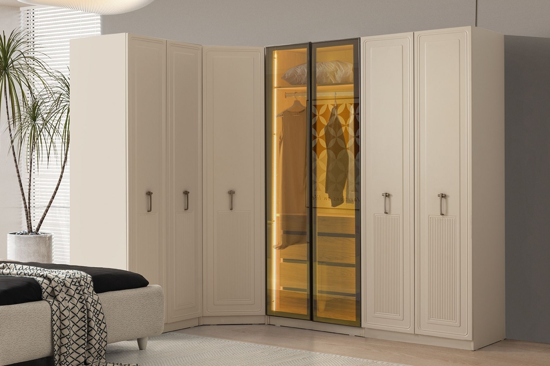 Teresa Reflekte Camlı Köşe Gardırop 