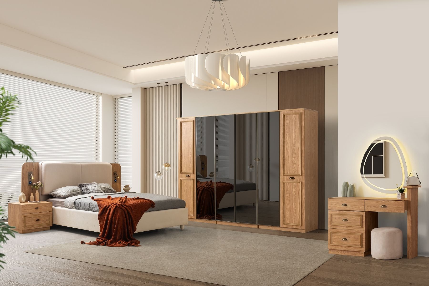 Merlin 6 Kapılı 4 Reflekte Camlı Yatak Odası Takımı 