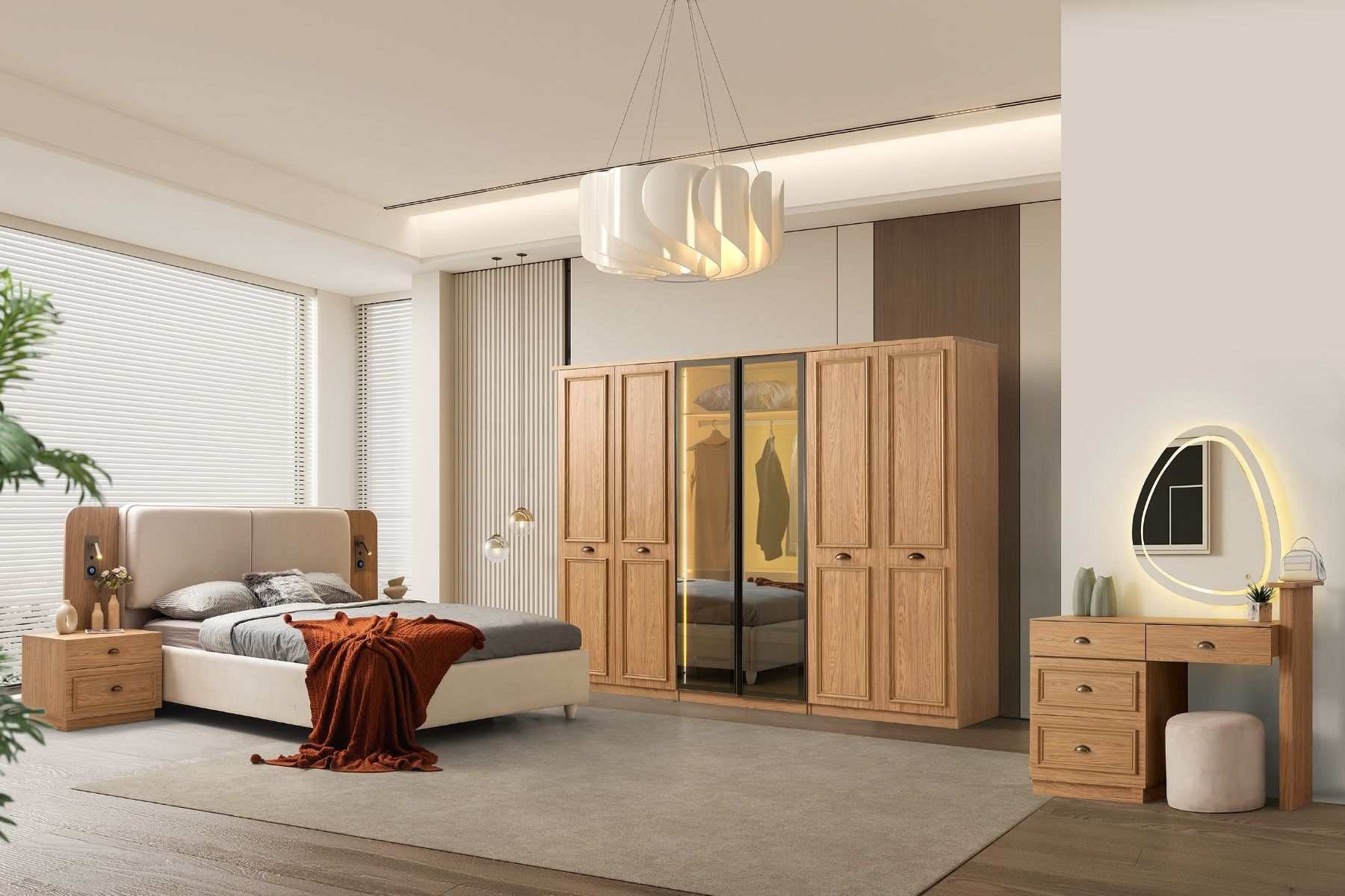 Merlin 6 Kapılı 2 Reflekte Camlı Yatak Odası Takımı 