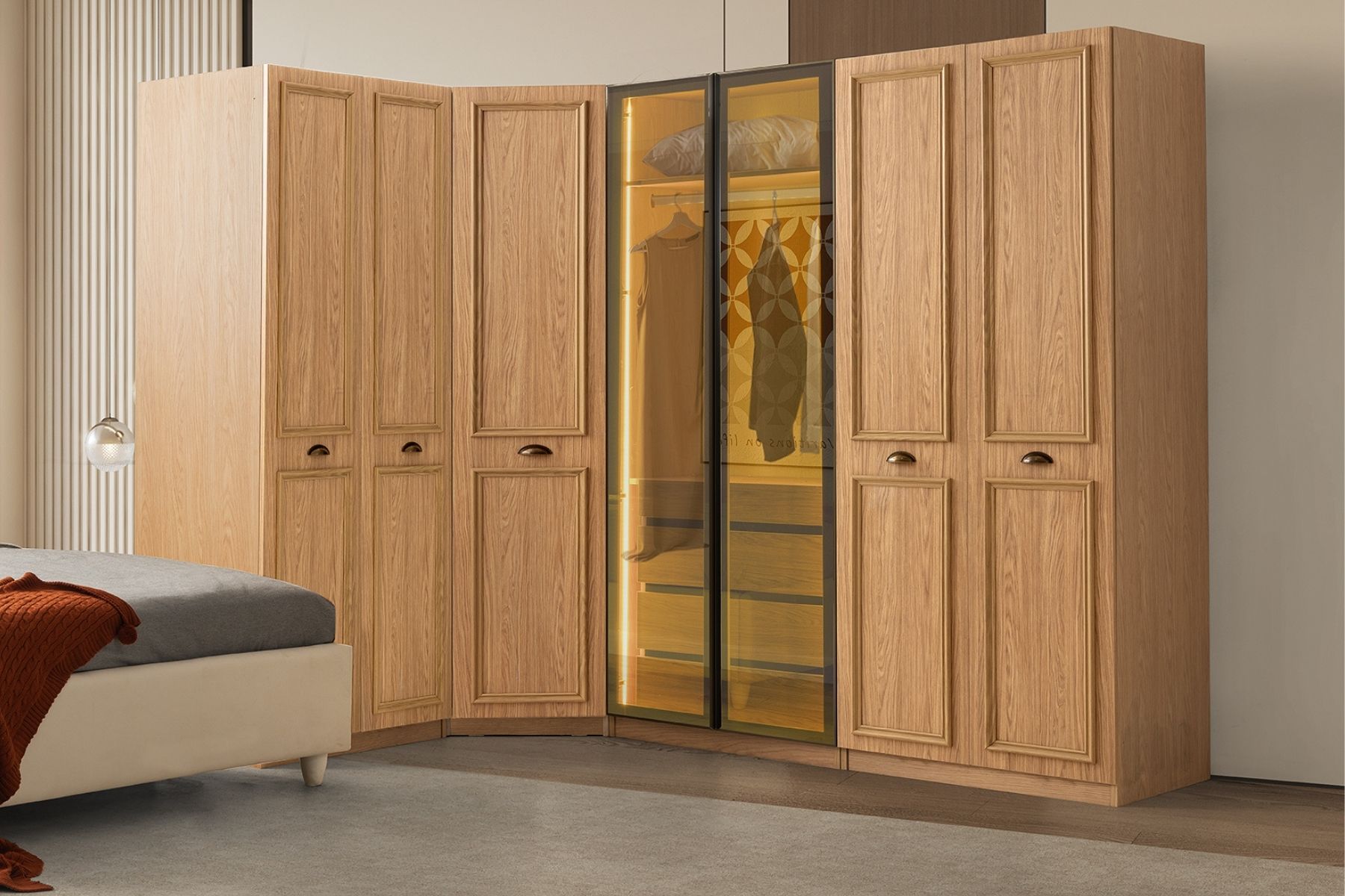 Merlin Reflekte Camlı Köşe Gardırop 