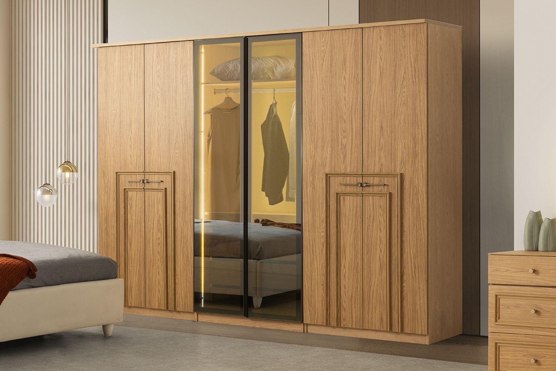 Katre 6 Kapılı Reflekte Camlı Gardırop 