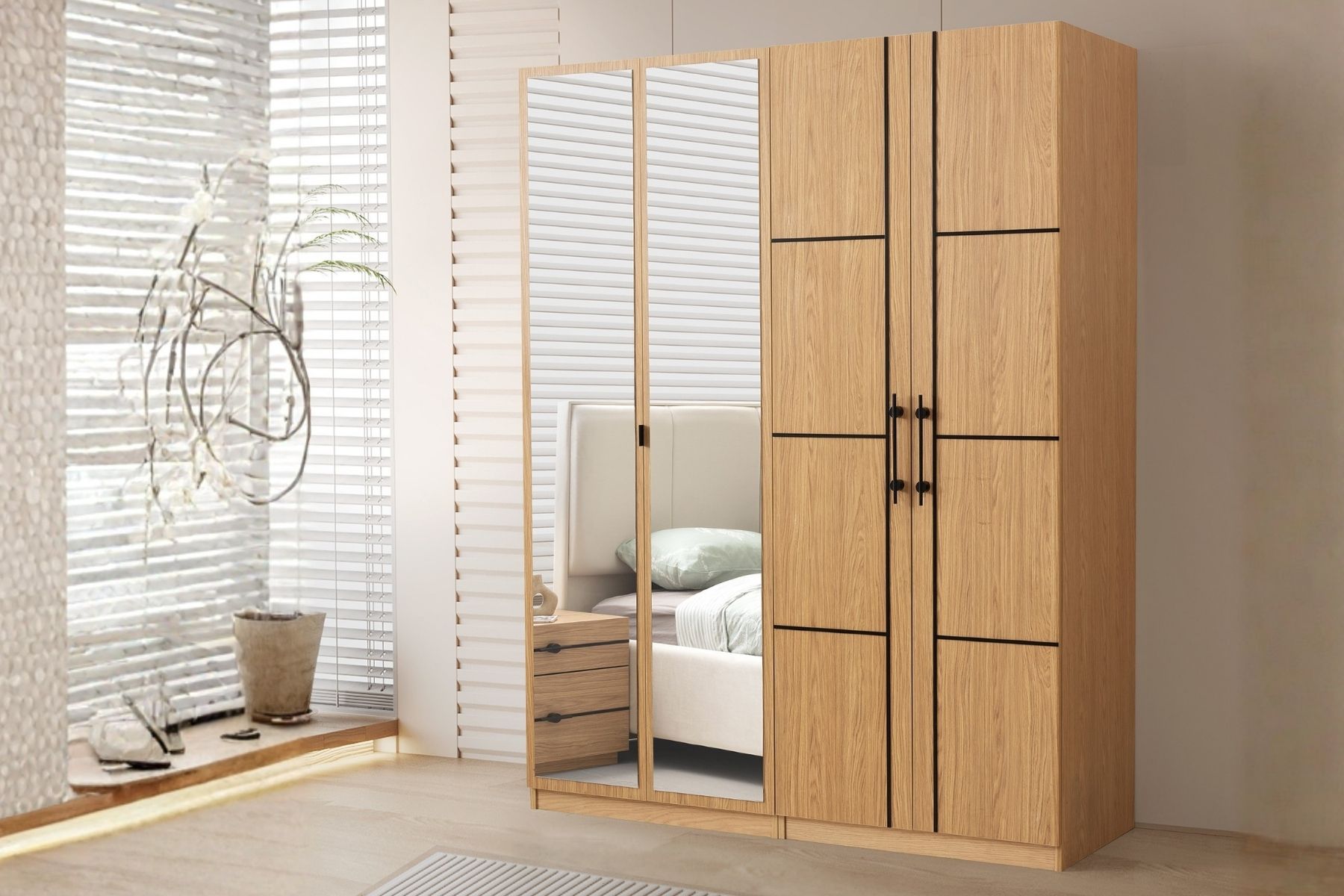 Keops 4 Kapılı Aynalı Gardırop 