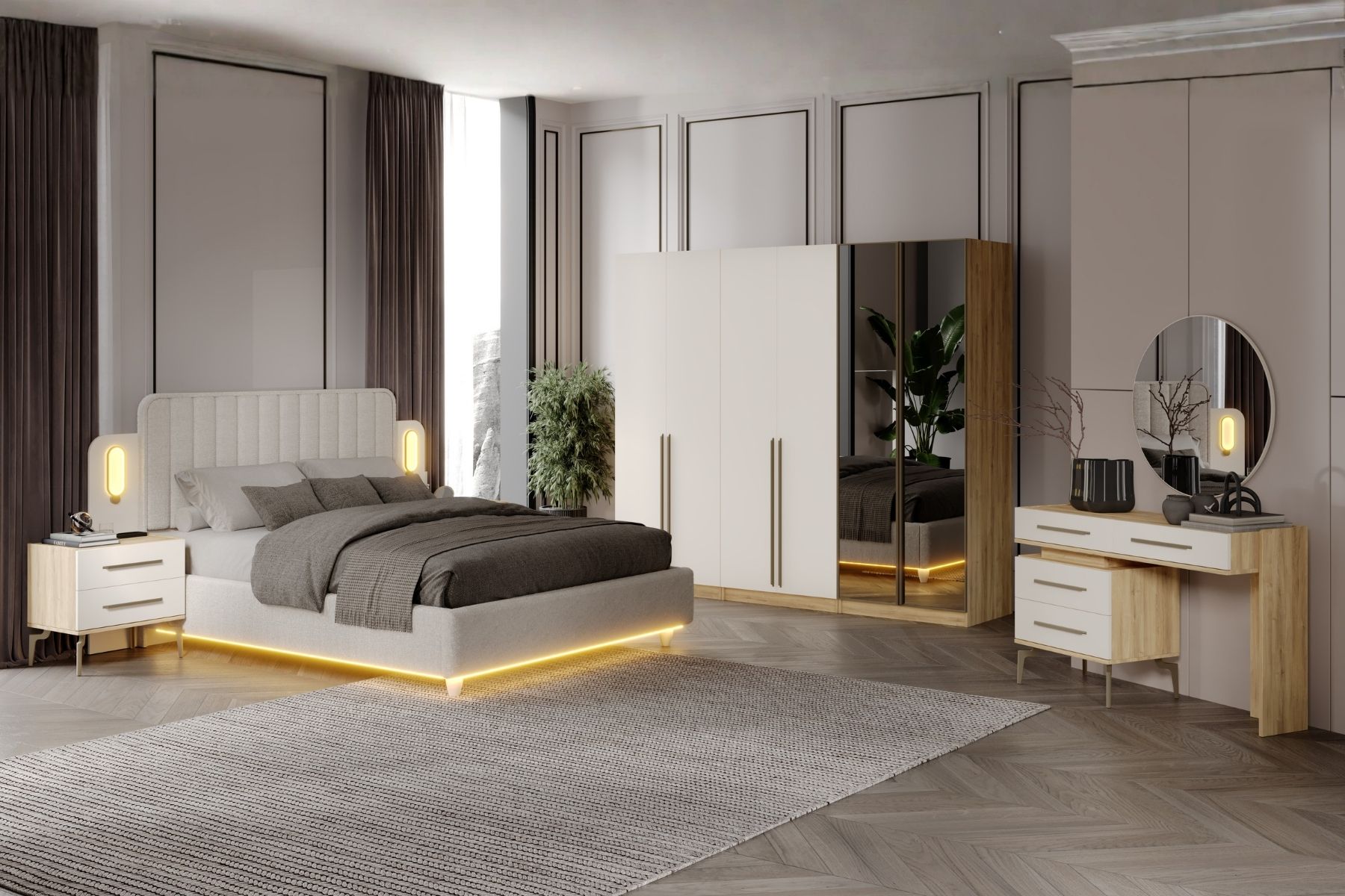 Kenz 6 Kapılı Reflekte Camlı Yatak Odası Takımı