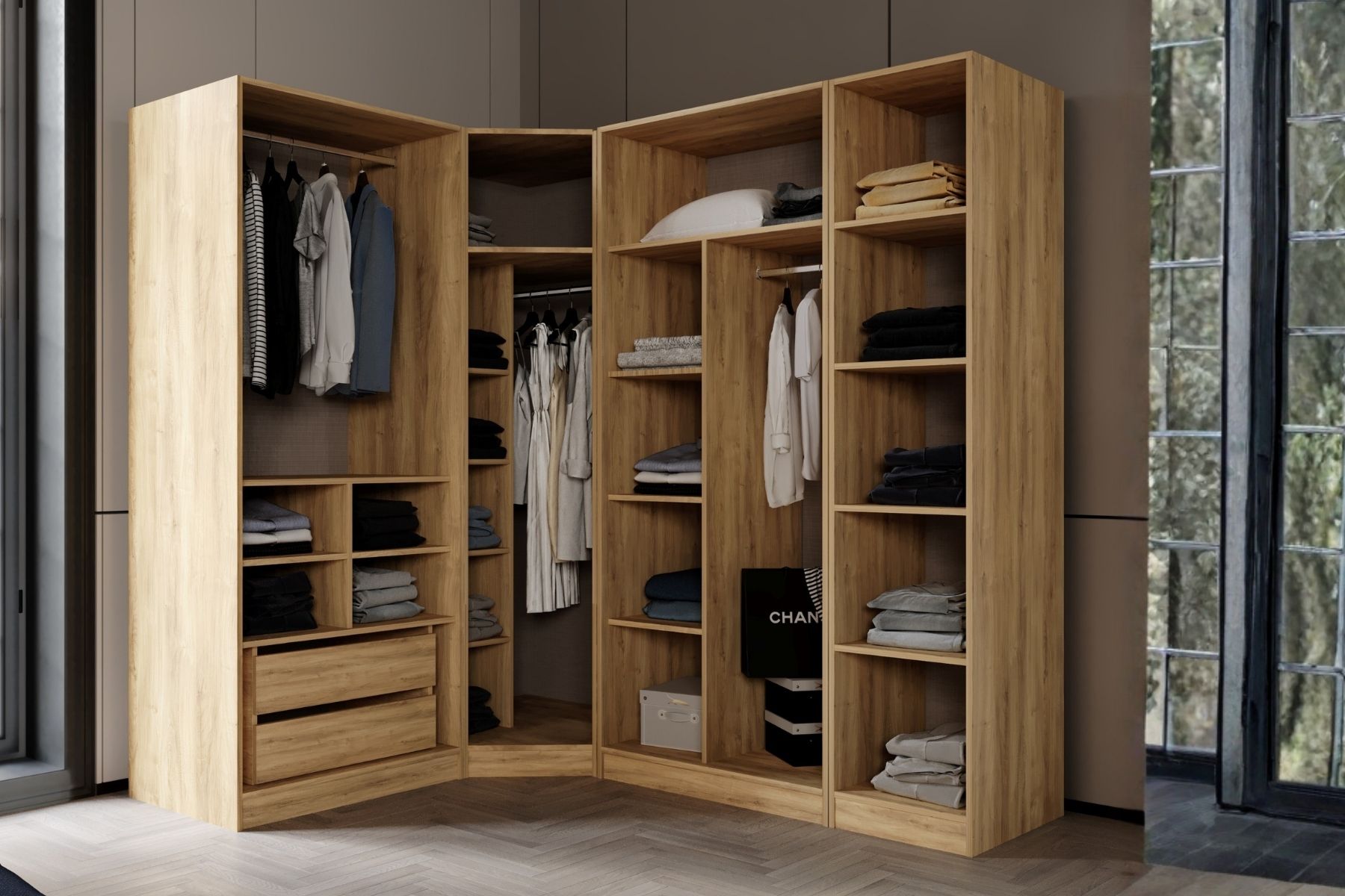 Bend Walnut 7 Kapılı Reflekte Camlı Köşe Yatak Odası Takımı