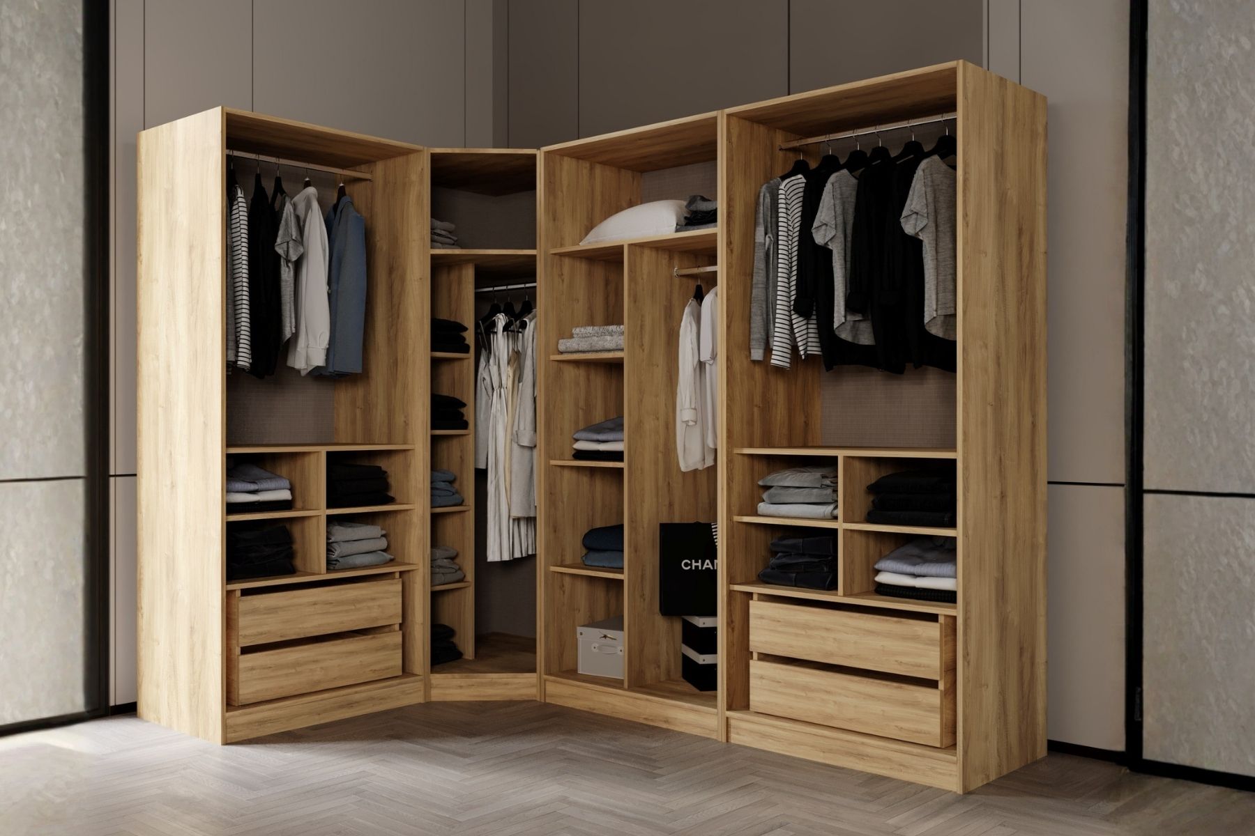 Bend Walnut 7 Kapılı Reflekte Camlı Köşe Gardırop