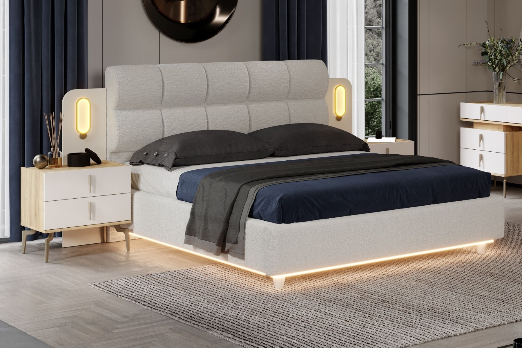 Bend Walnut Bazalı Karyola 