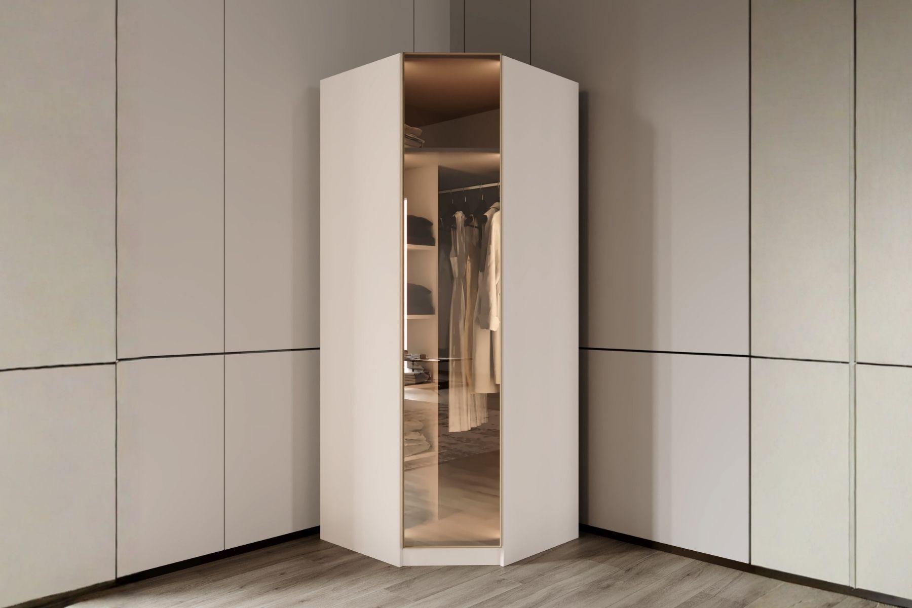 Bend Moon 5 Kapılı Reflekte Camlı Köşe Gardırop