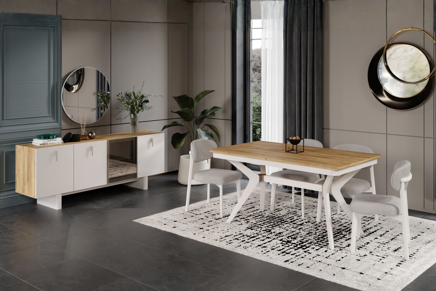 Bend Walnut Yemek Odası Takımı 