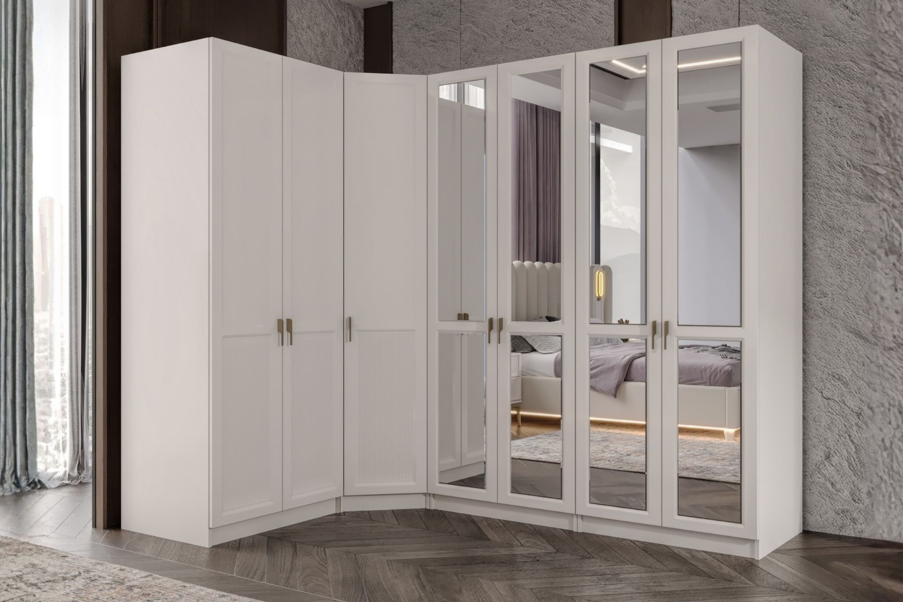 Lavita 7 Kapılı 4 Aynalı Köşe Gardırop