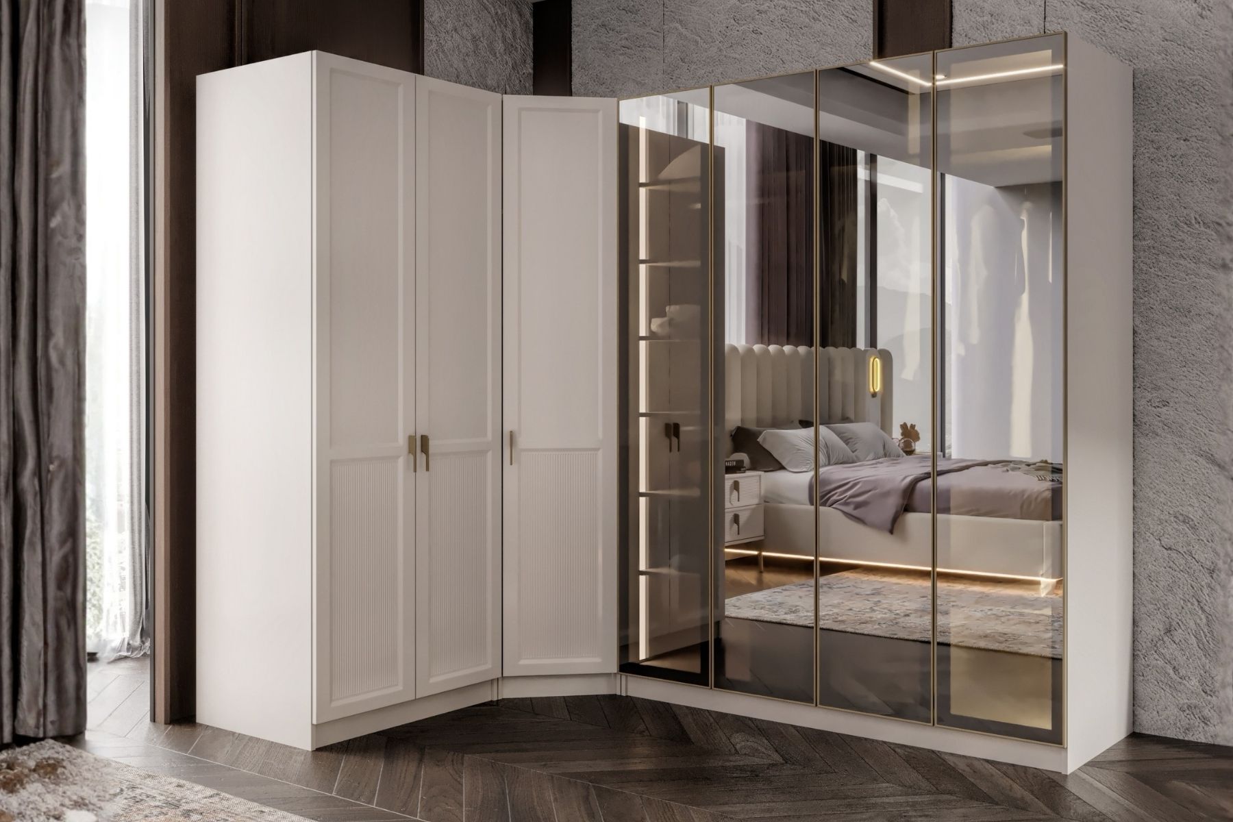 Lavita 7 Kapılı Reflekte Camlı Köşe Gardırop 