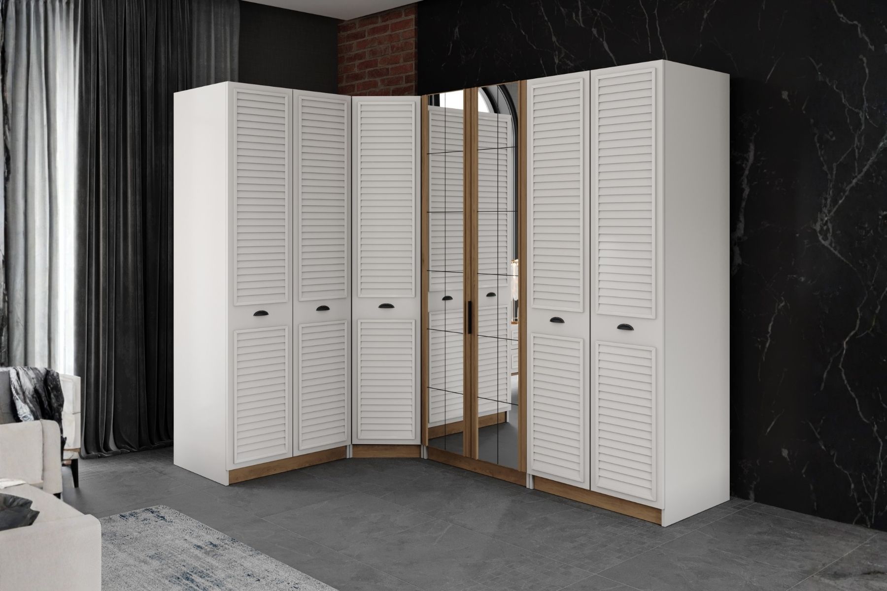 Dras 7 Kapılı 2 Aynalı Köşe Gardırop