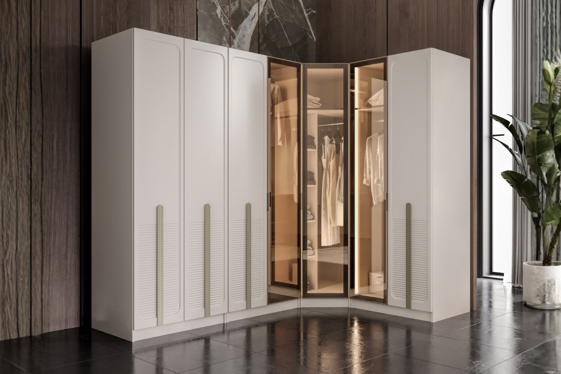 Soul 7 Kapılı 3 Reflekte Camlı Köşe Gardırop
