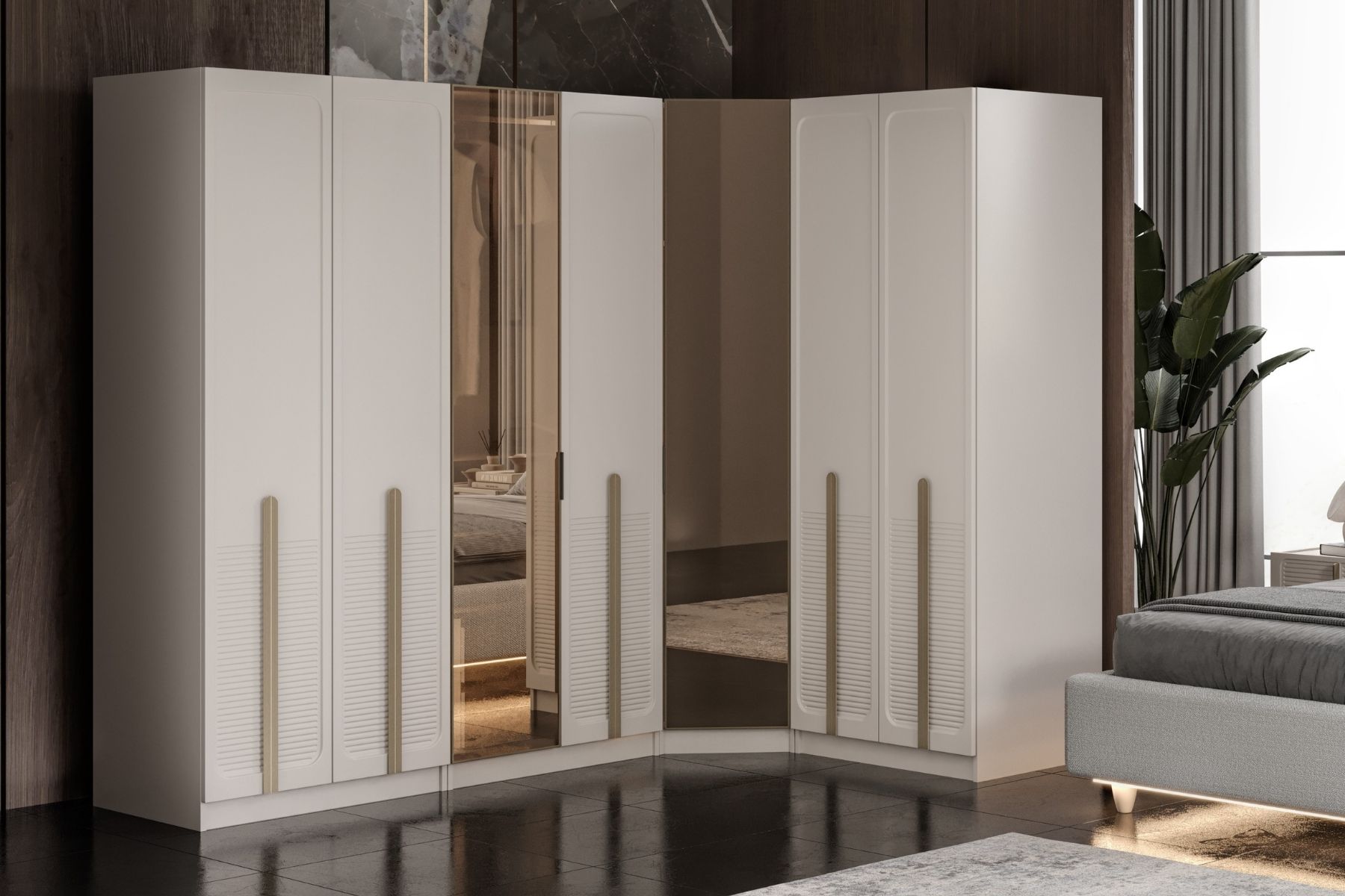 Soul 7 Kapılı 2 Reflekte Camlı Köşe Gardırop 