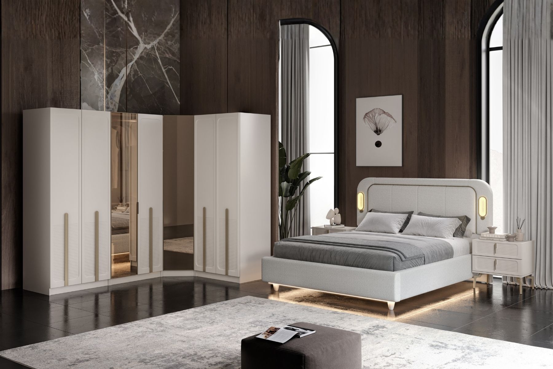 Soul 7 Kapılı 2 Reflekte Camlı Köşe Yatak Odası Takımı