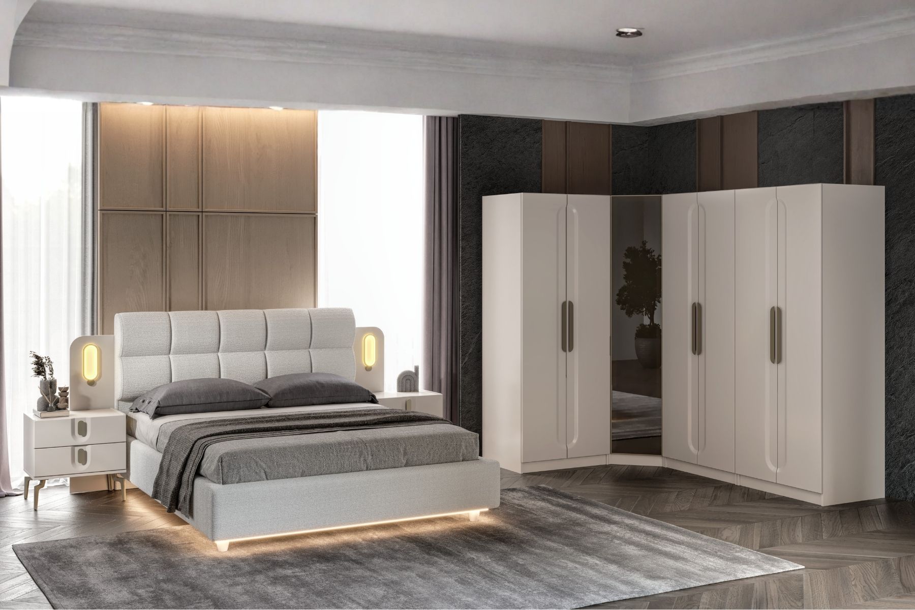 Artos 7 Kapılı 1 Reflekte Camlı Köşe Yatak Odası Takımı