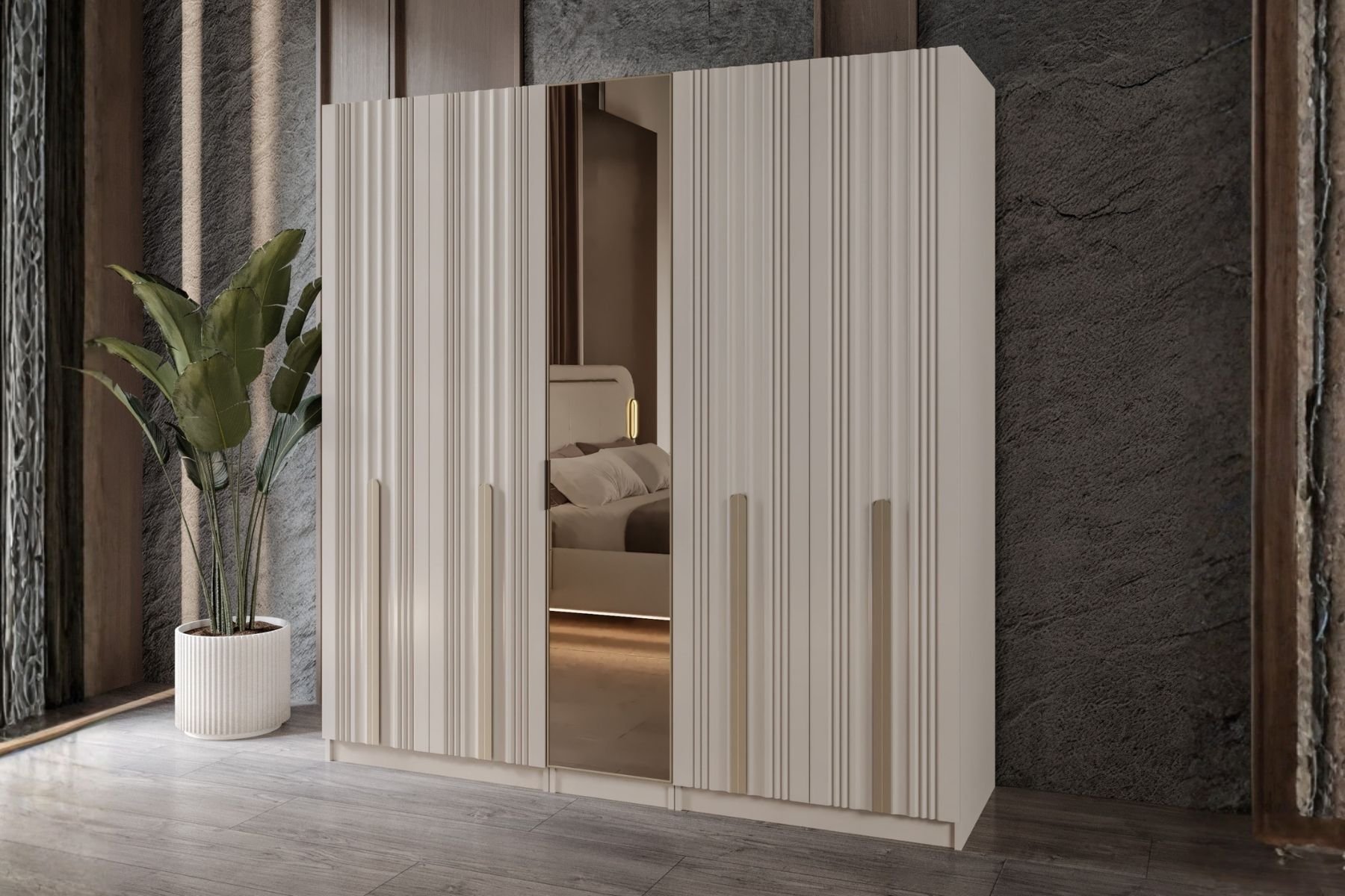 Noyer 5 Kapılı Reflekte Camlı Gardırop