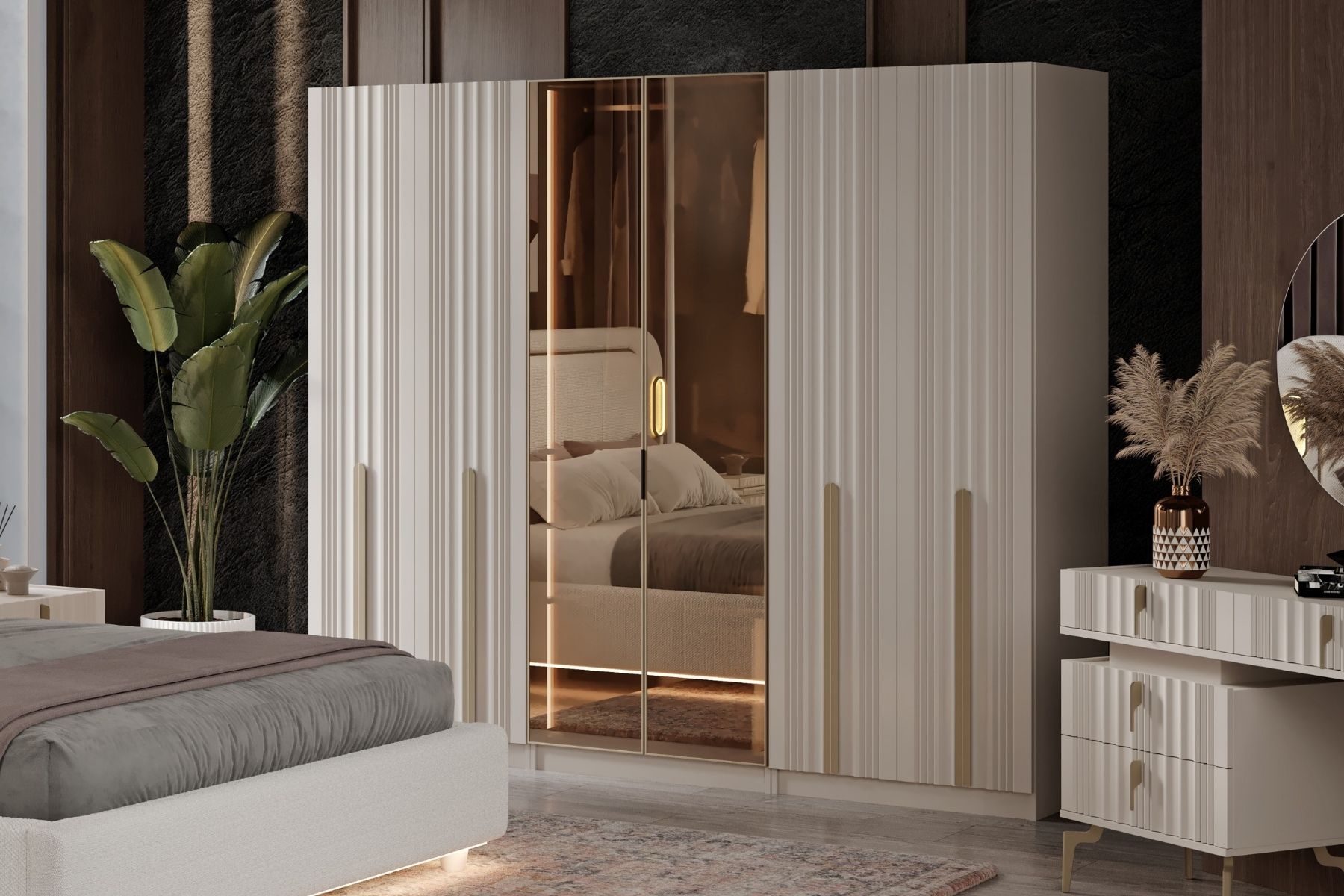 Noyer 6 Kapılı Reflekte Camlı Gardırop