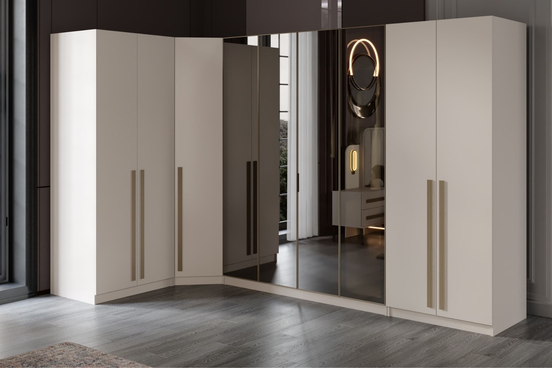 Sante 9 Kapılı Reflekte Camlı Köşe Gardırop
