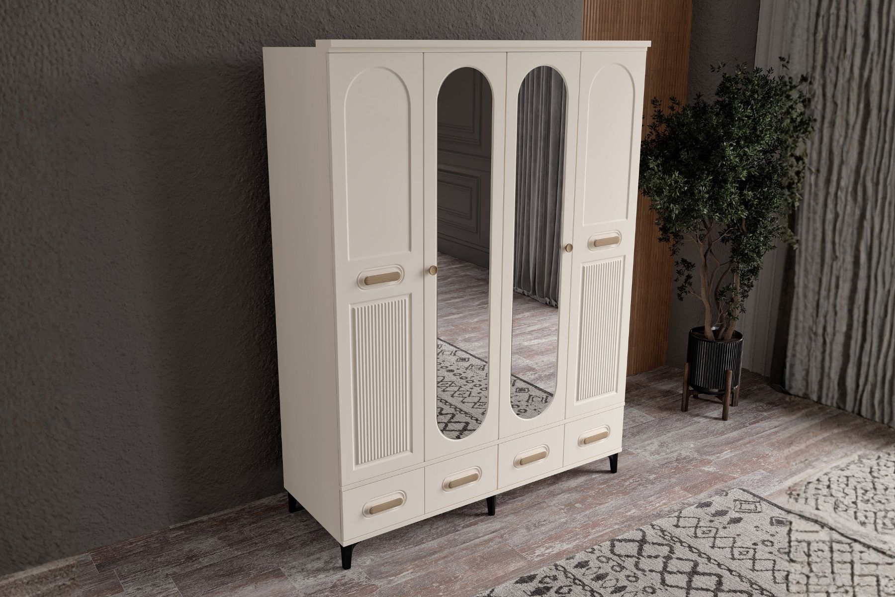 Hima Moon 4 Kapılı Aynalı Gardırop