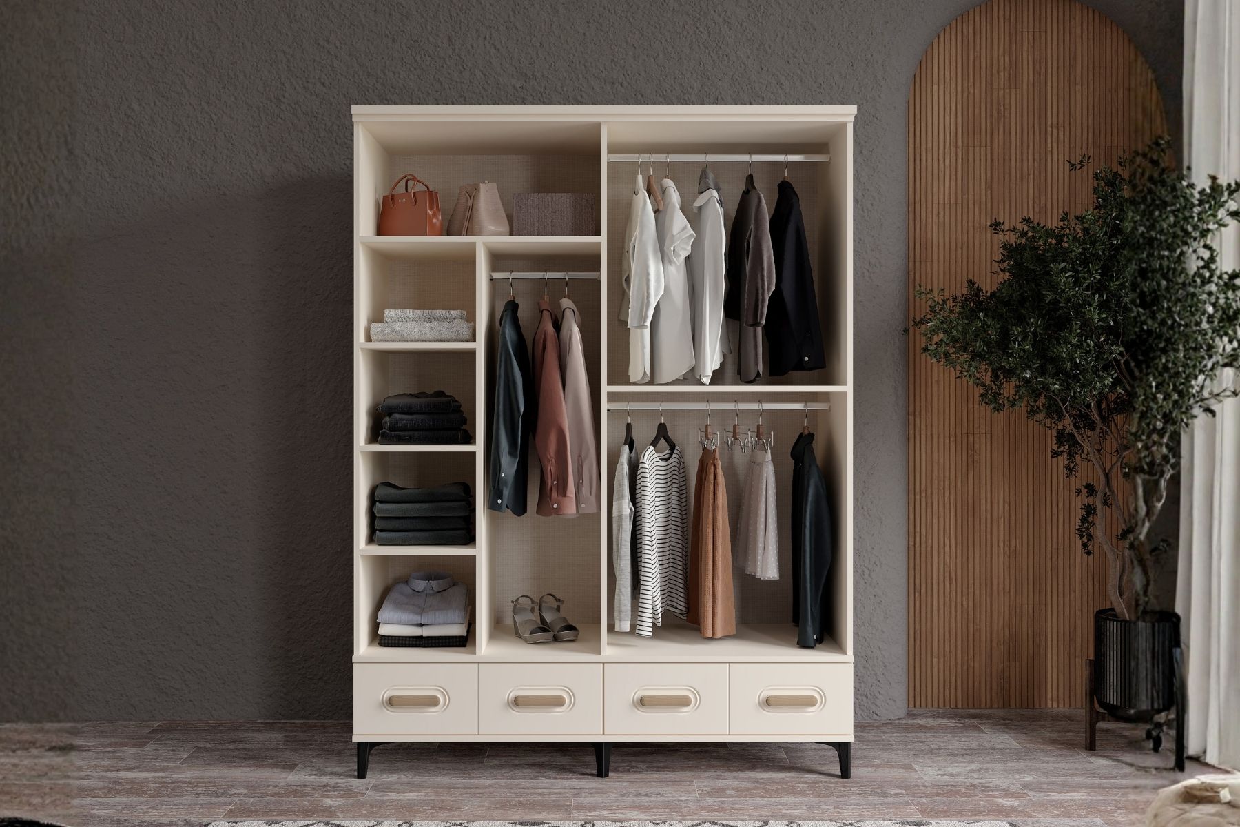 Hima Moon 4 Kapılı Aynalı Gardırop