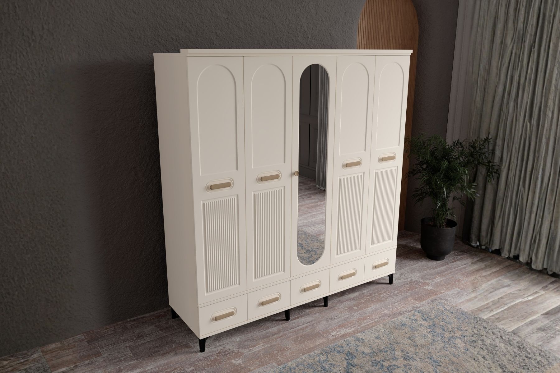 Hima Moon 5 Kapılı Aynalı Gardırop