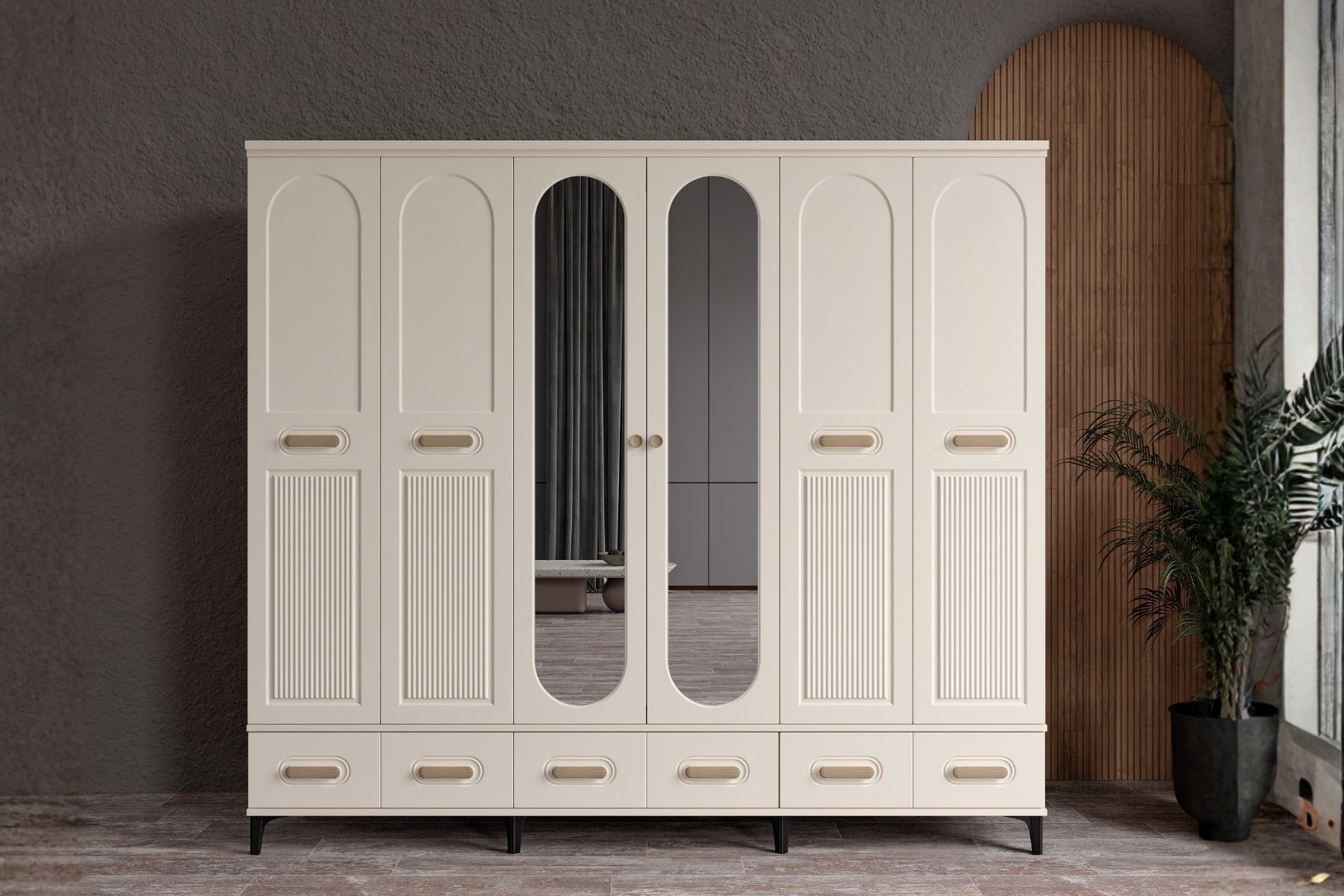 Hima Moon 6 Kapılı Aynalı Gardırop