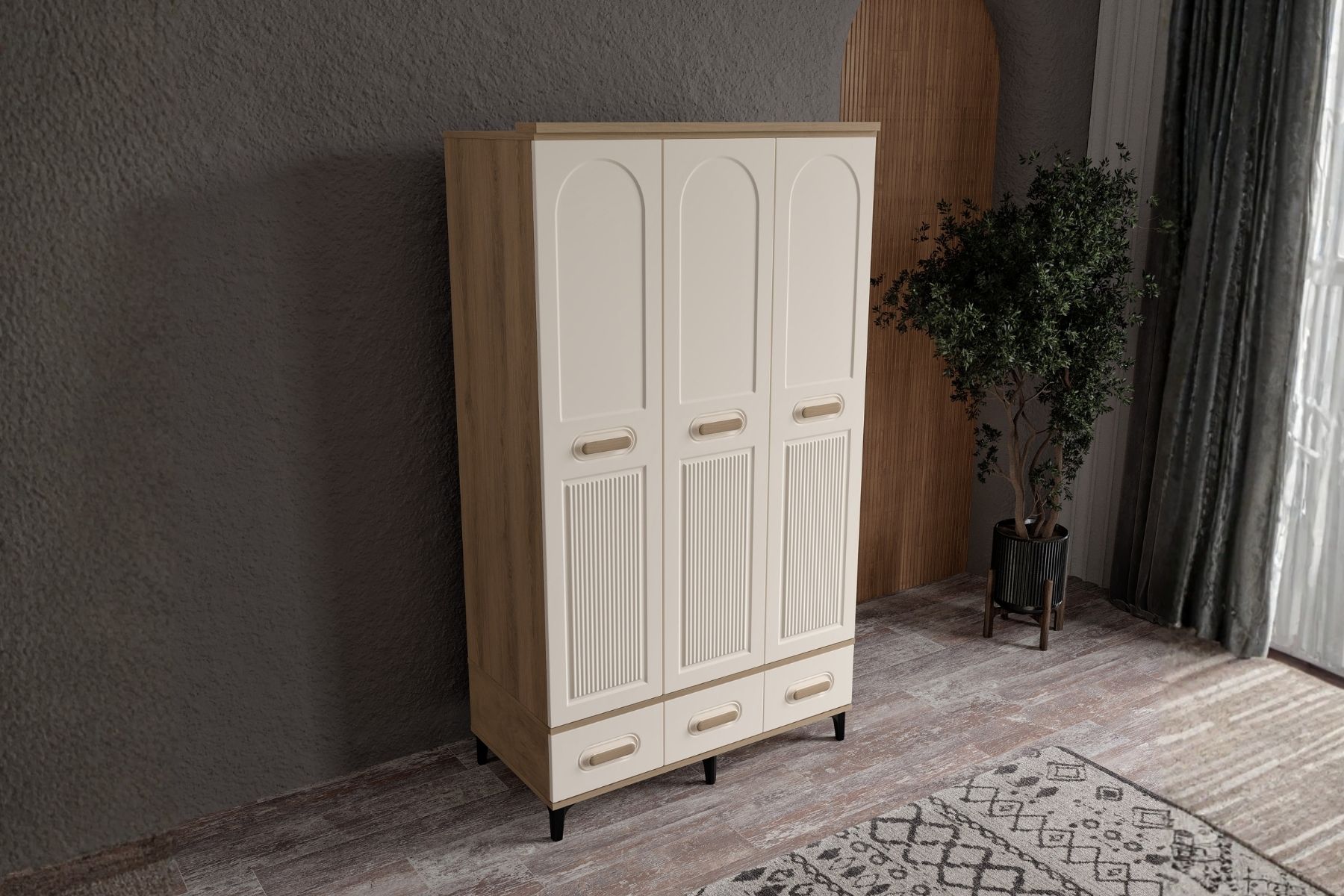 Hima Walnut 3 Kapılı Gardırop