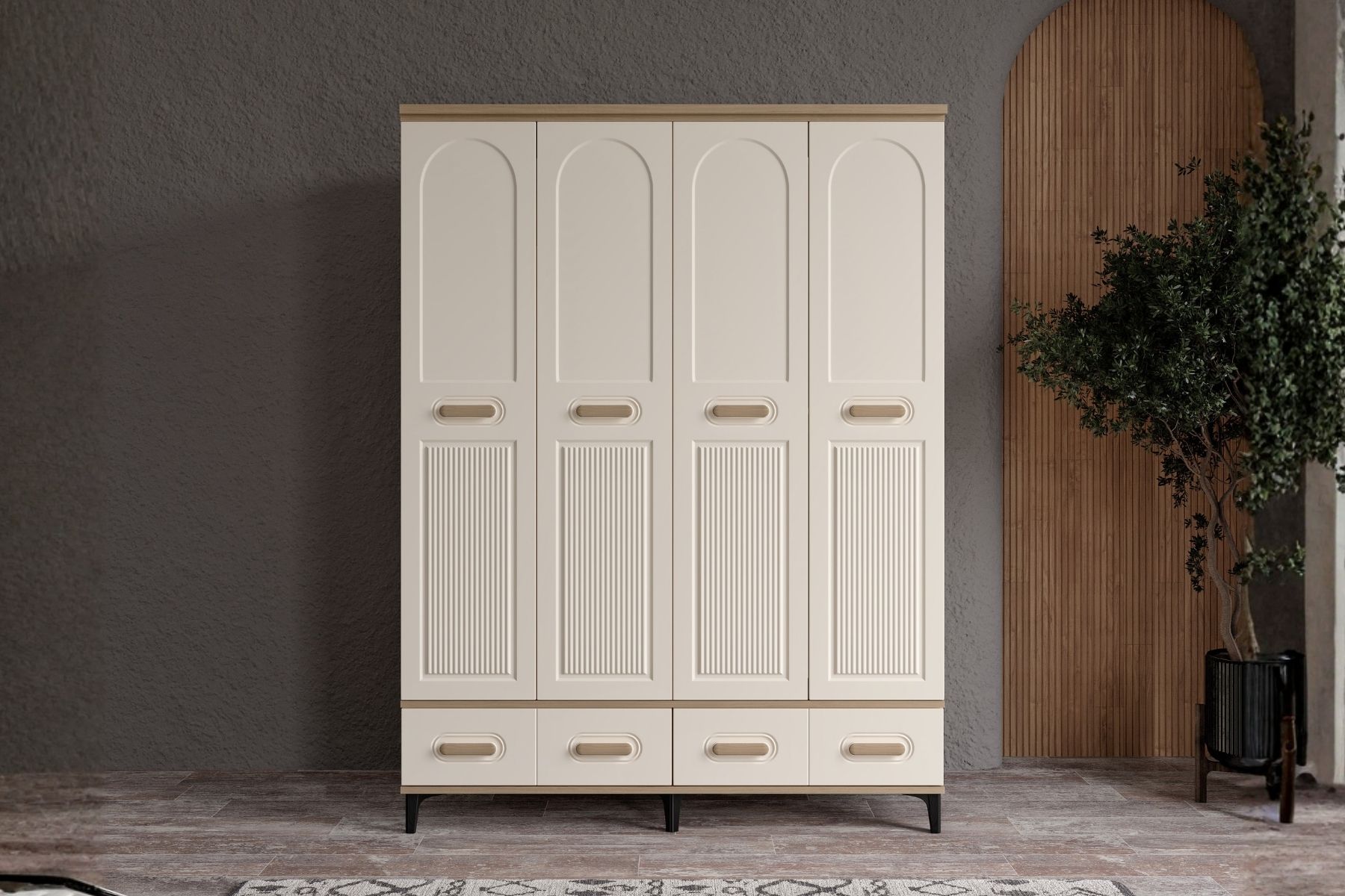 Hima Walnut 4 Aynalı Gardırop