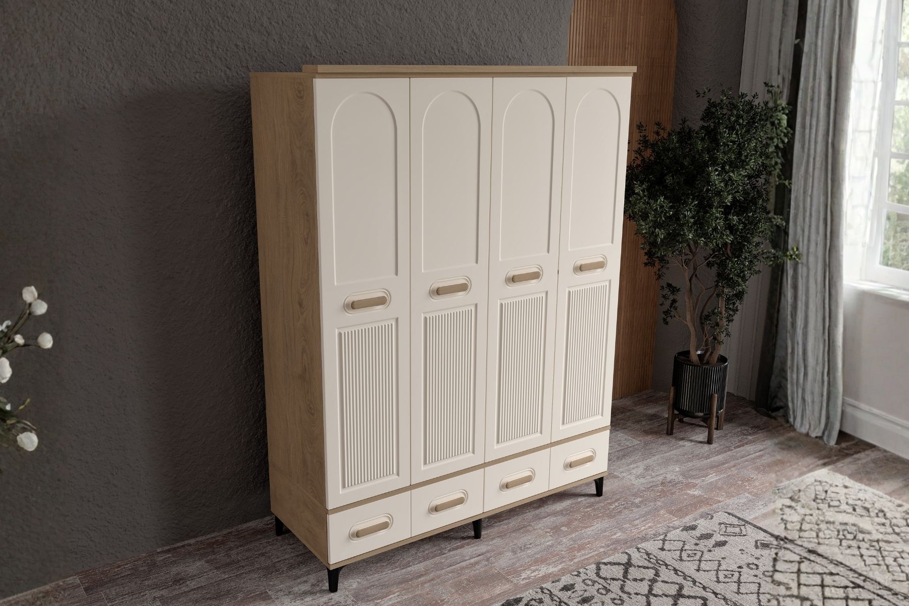 Hima Walnut 4 Aynalı Gardırop