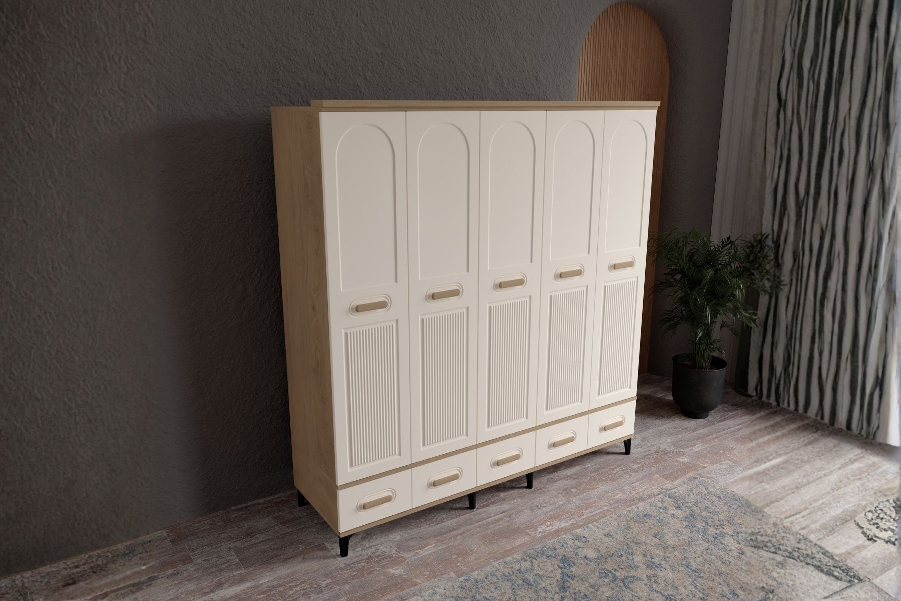 Hima Walnut 5 Kapılı Gardırop