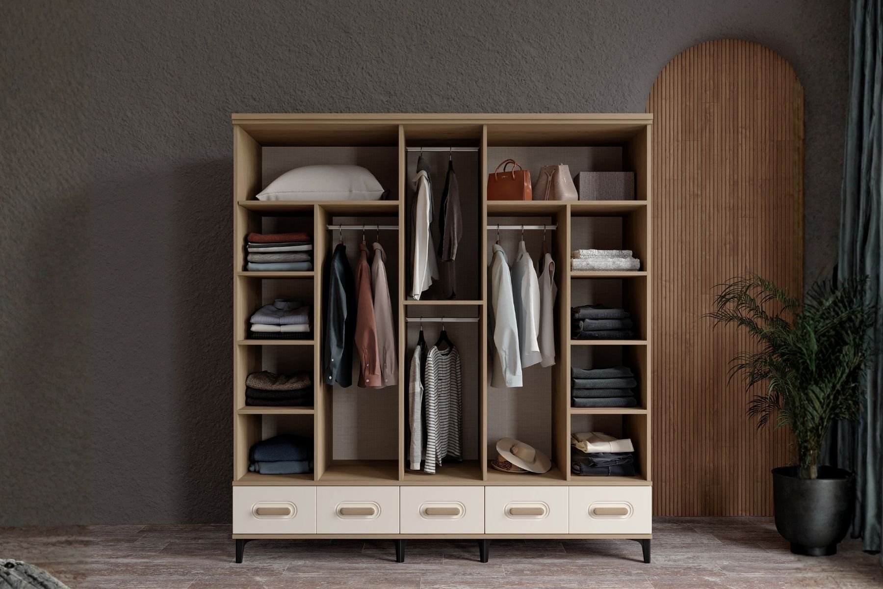 Hima Walnut 5 Kapılı Gardırop