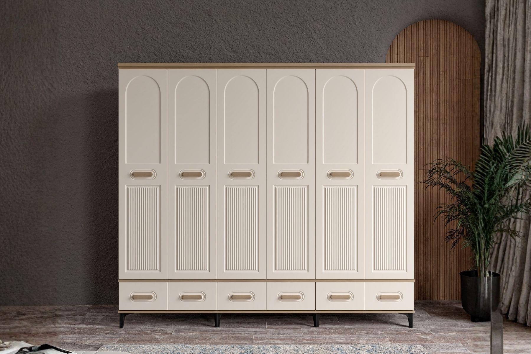 Hima Walnut 6 Kapılı Gardırop 