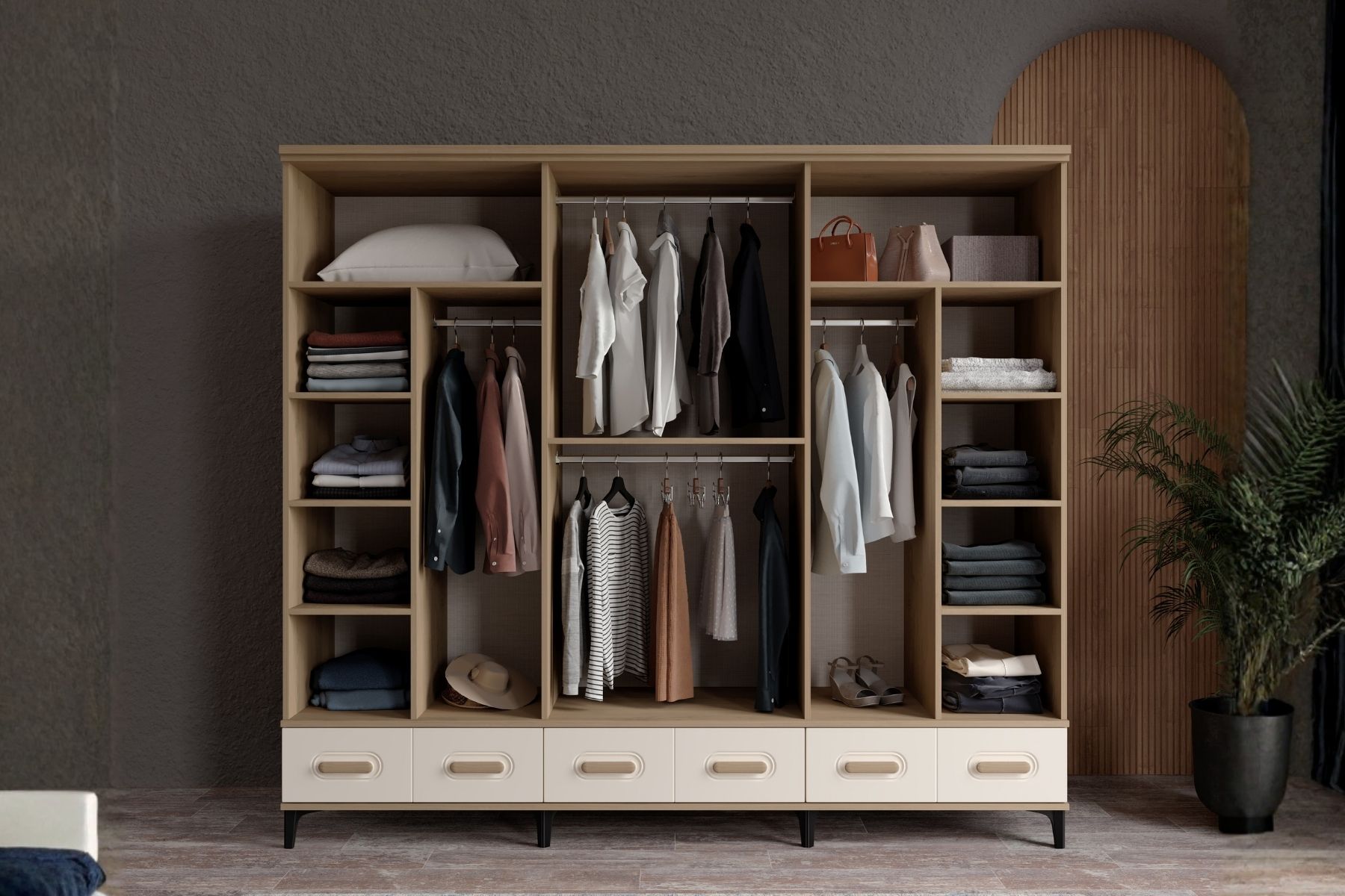 Hima Walnut 6 Kapılı Gardırop 