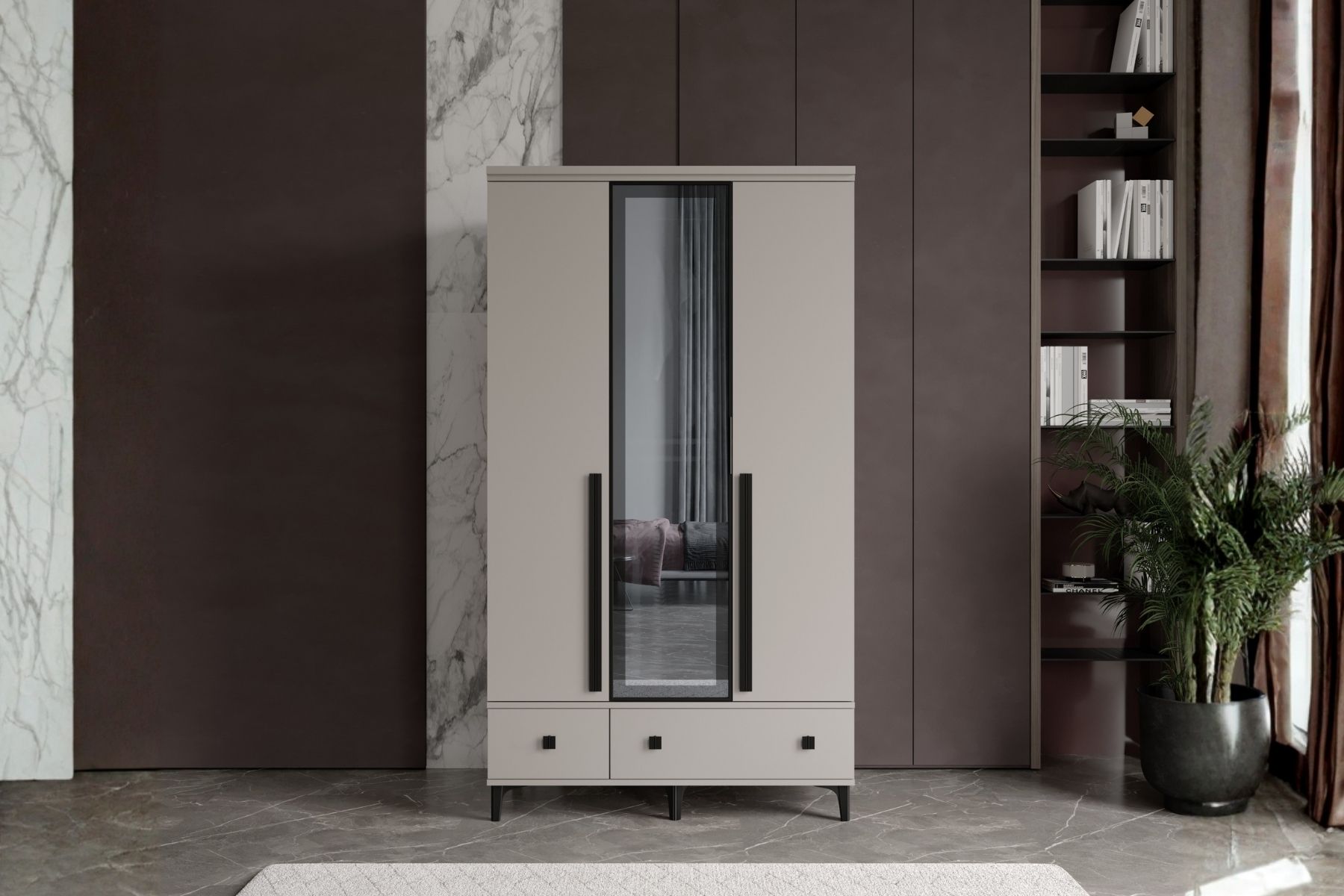 Arona 3 Kapılı Camlı Gardırop 