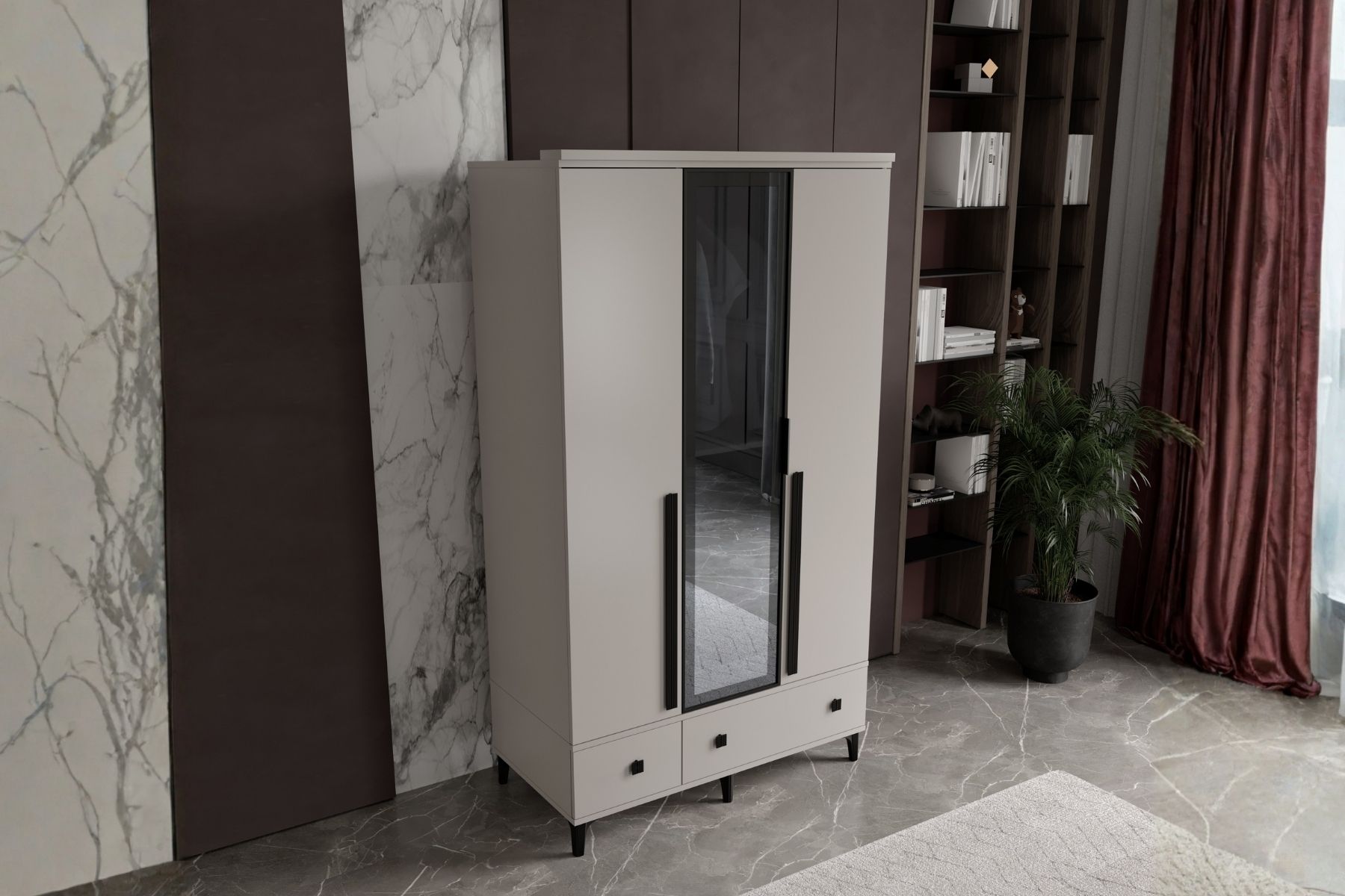 Arona 3 Kapılı Camlı Gardırop 