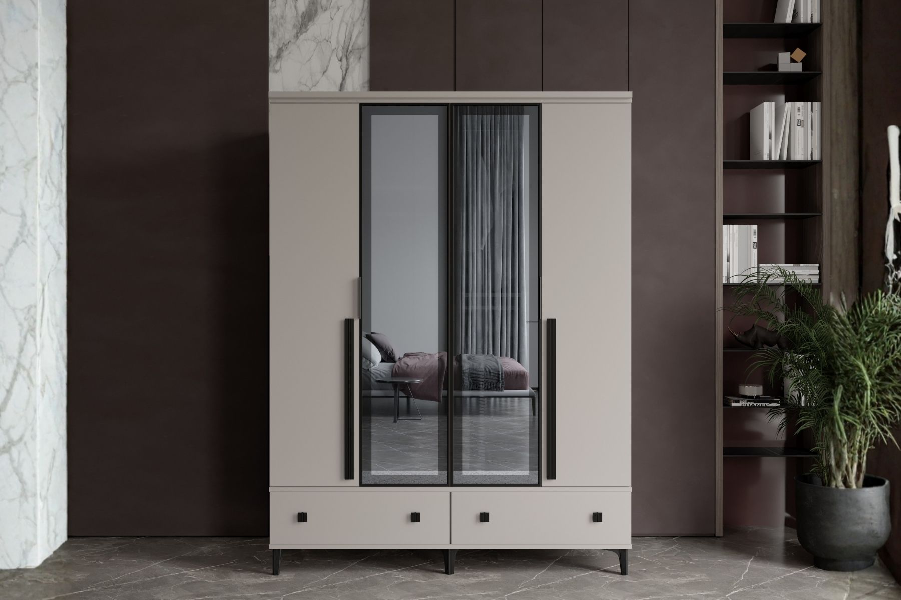 Arona 4 Kapılı Camlı Gardırop 