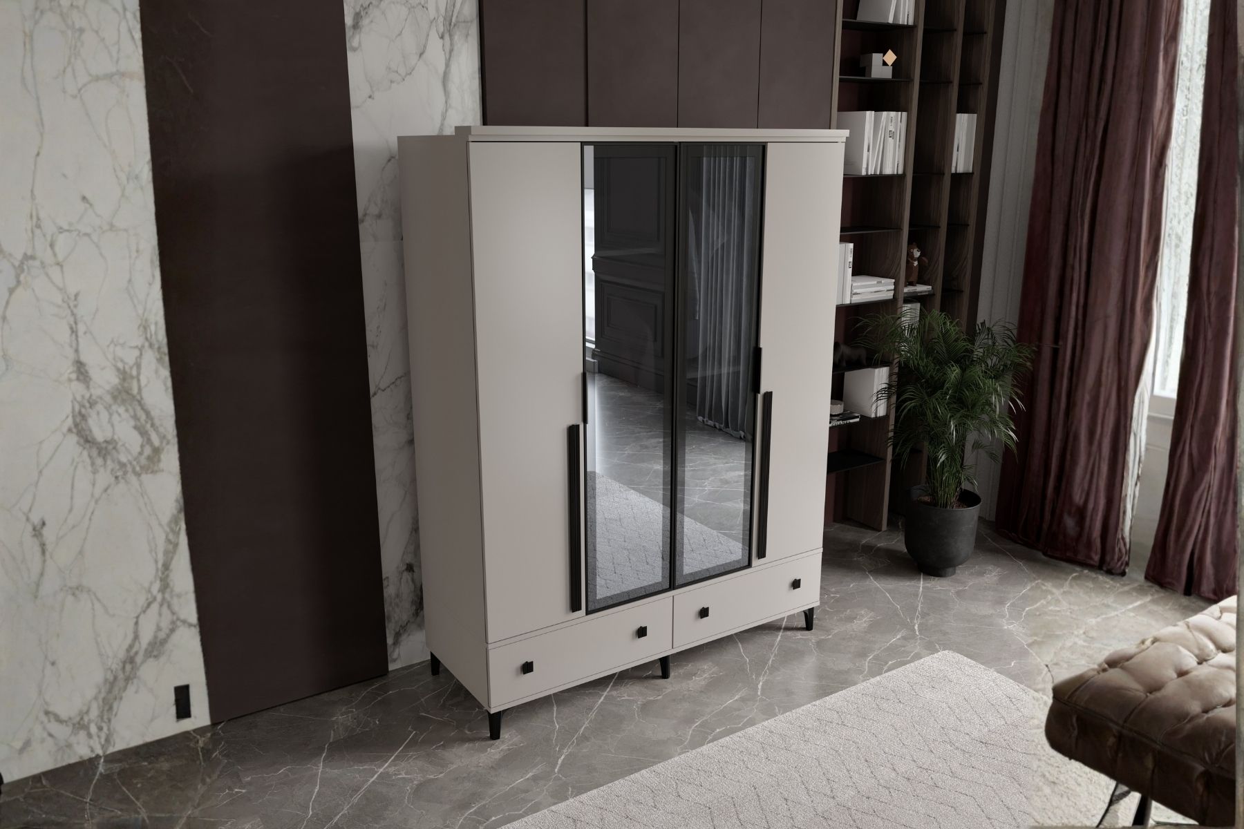 Arona 4 Kapılı Camlı Gardırop 