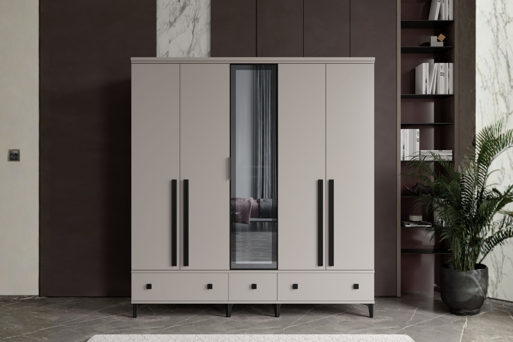 Arona 5 Kapılı Camlı Gardırop 