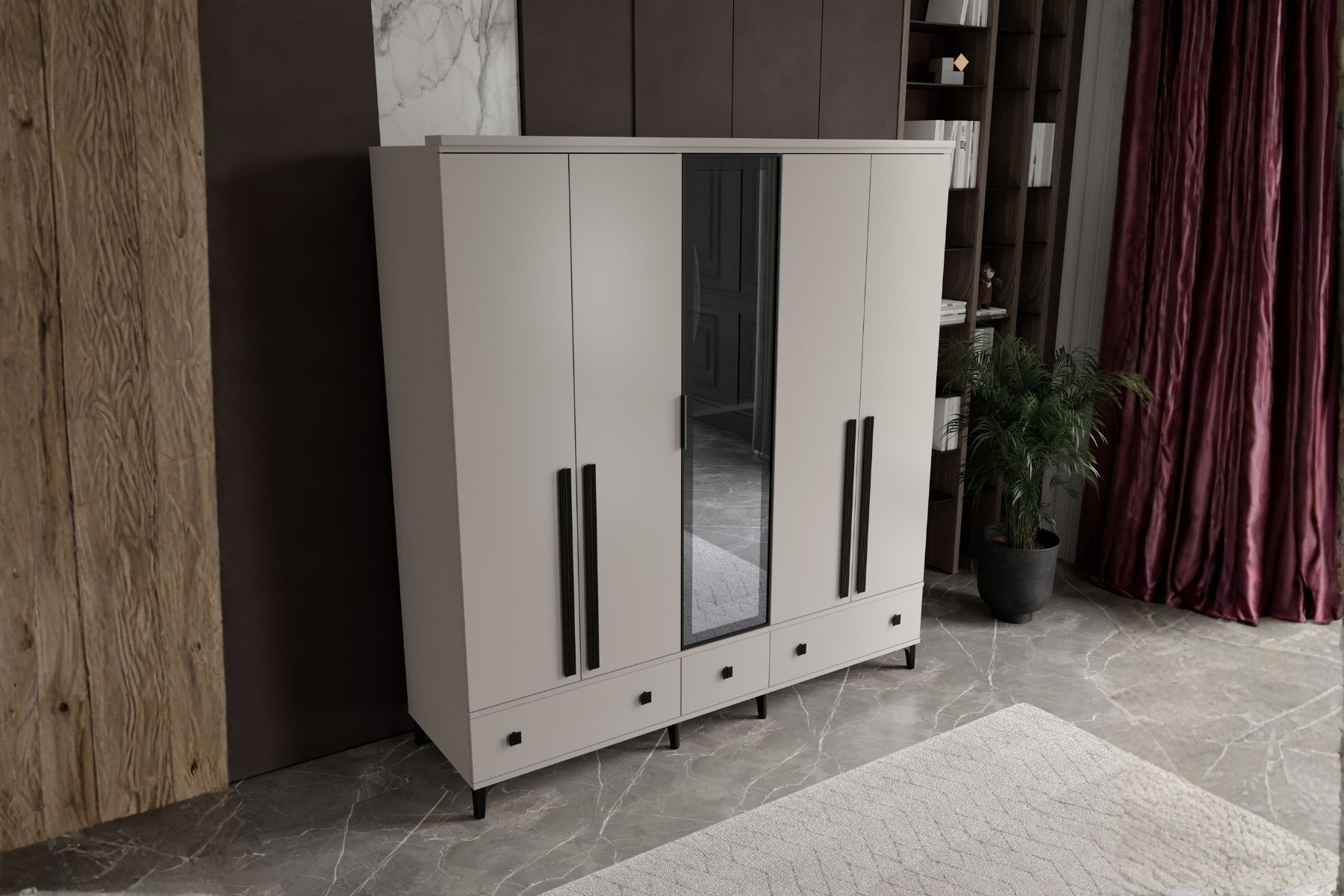 Arona 5 Kapılı Camlı Gardırop 